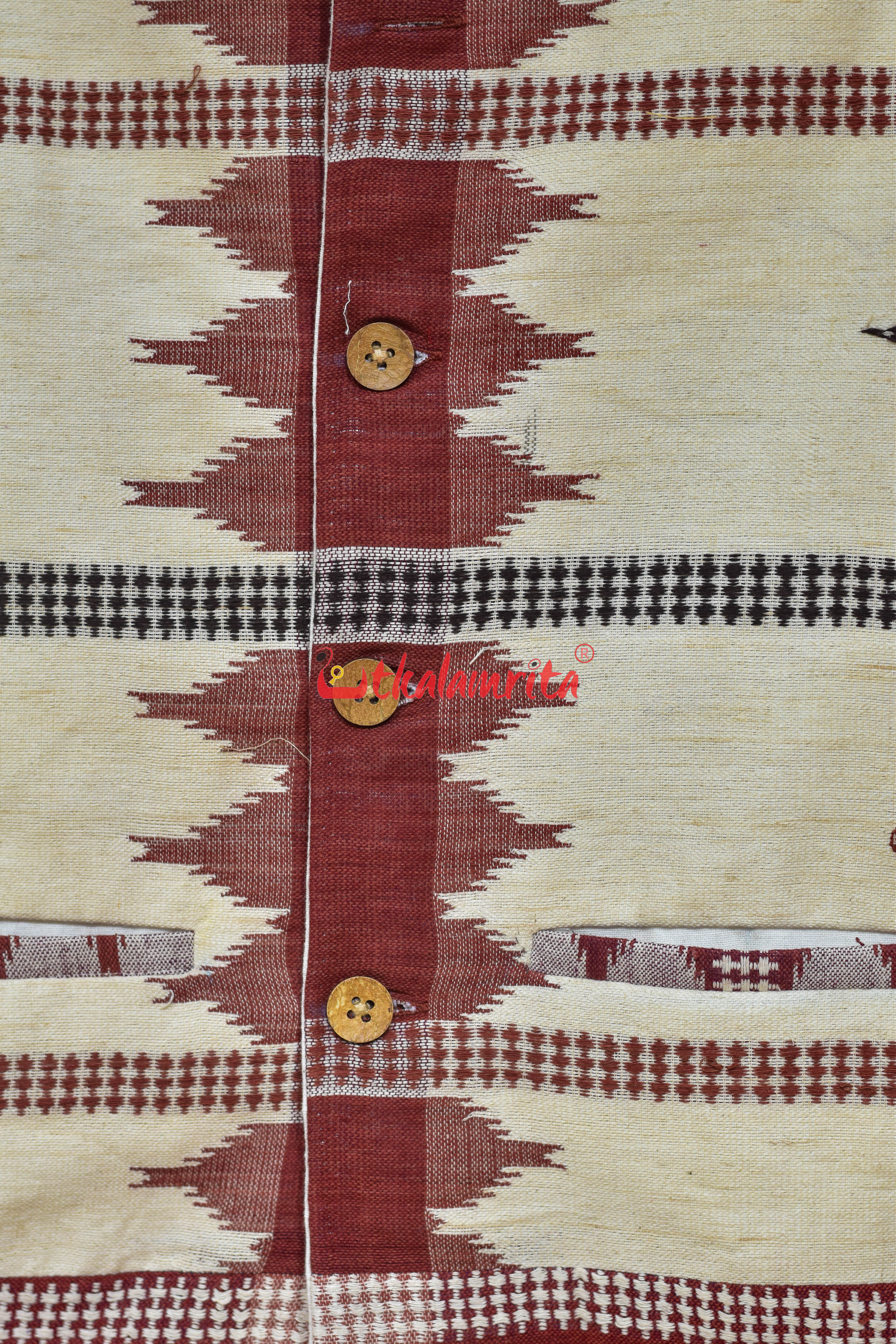 Half Half Off White Maroon Adibasi Kotpad (Modi Jacket)