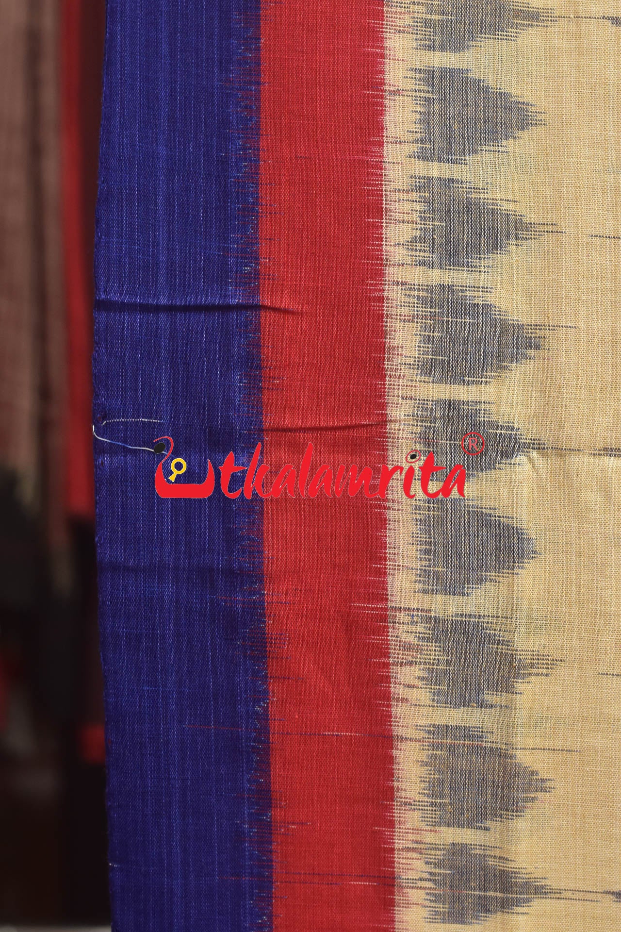 Tussarite Red Blue Double Border Khandua Cotton Saree