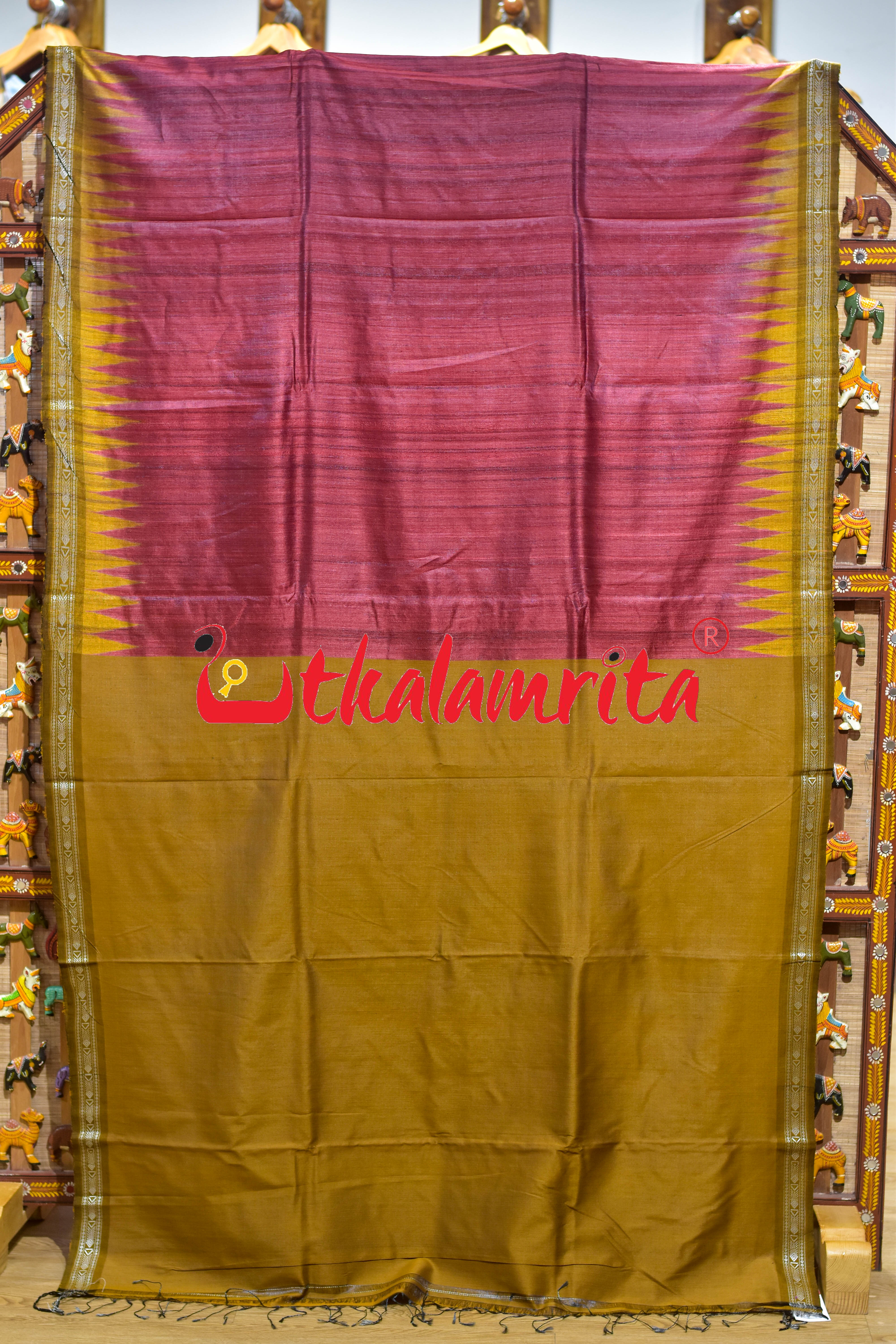 Red Mustard Deer Flower Anchal Gopalpur Tussar Saree