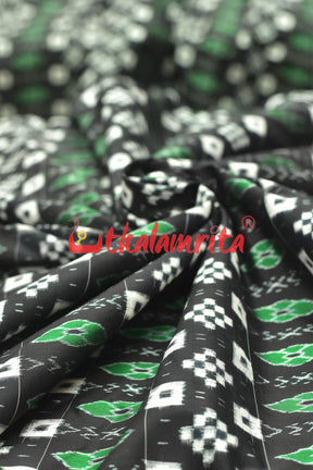 Black Pasapali Green Phula Sambalpuri Silk (Fabric)