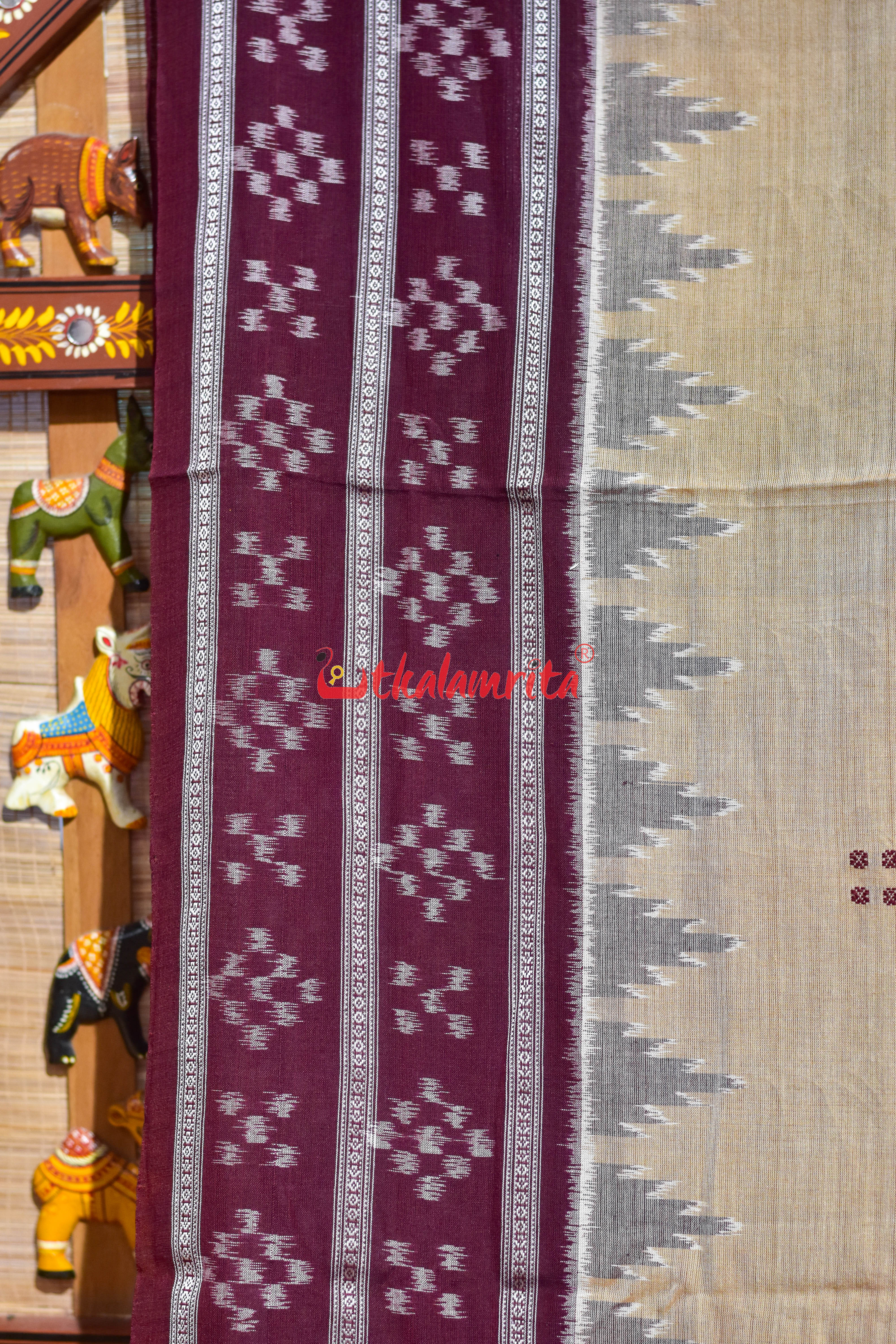 Chandan Maroon Double Pasapali Border Khandua Cotton Saree