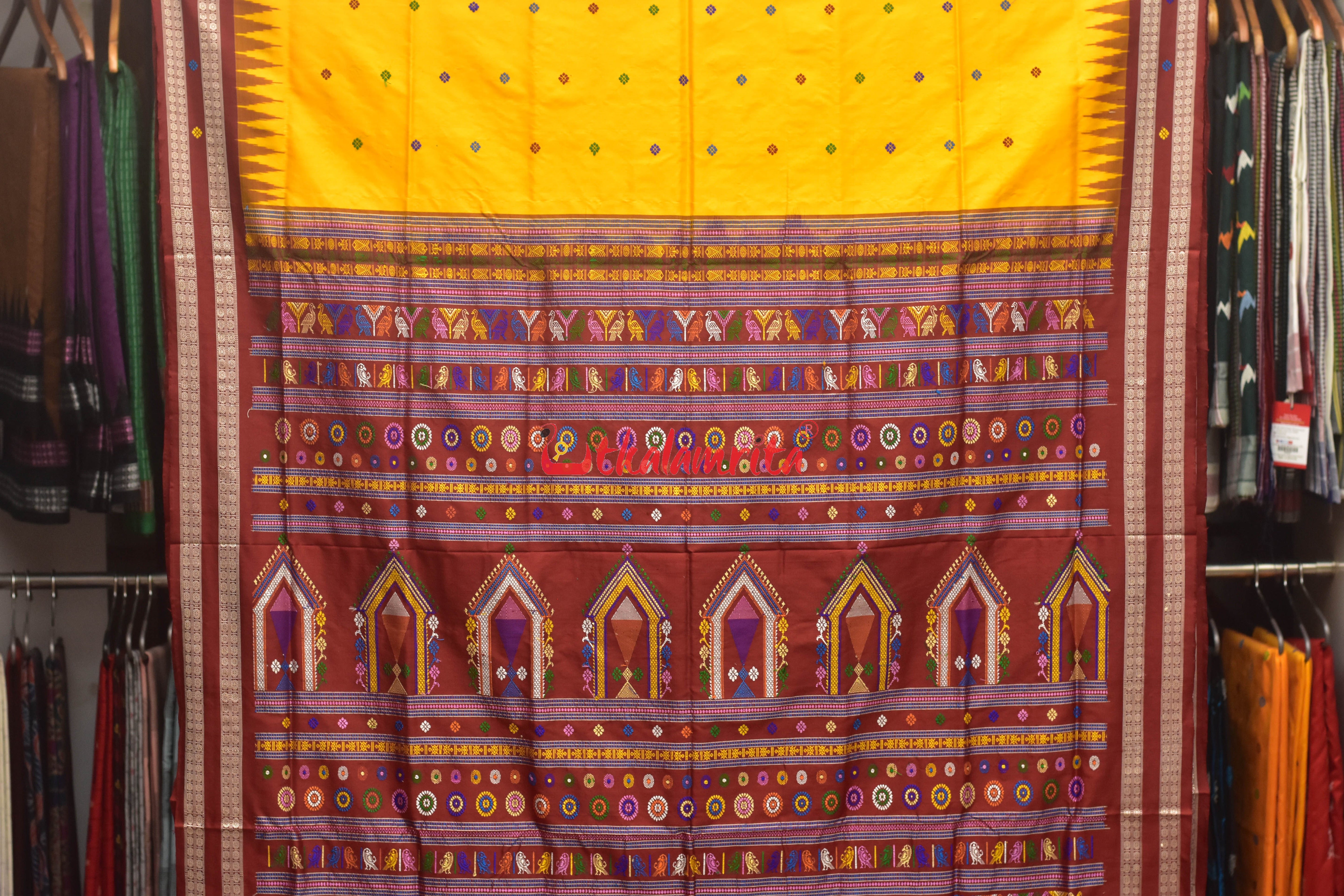 Yellow Maroon Dolabedi Silk Saree