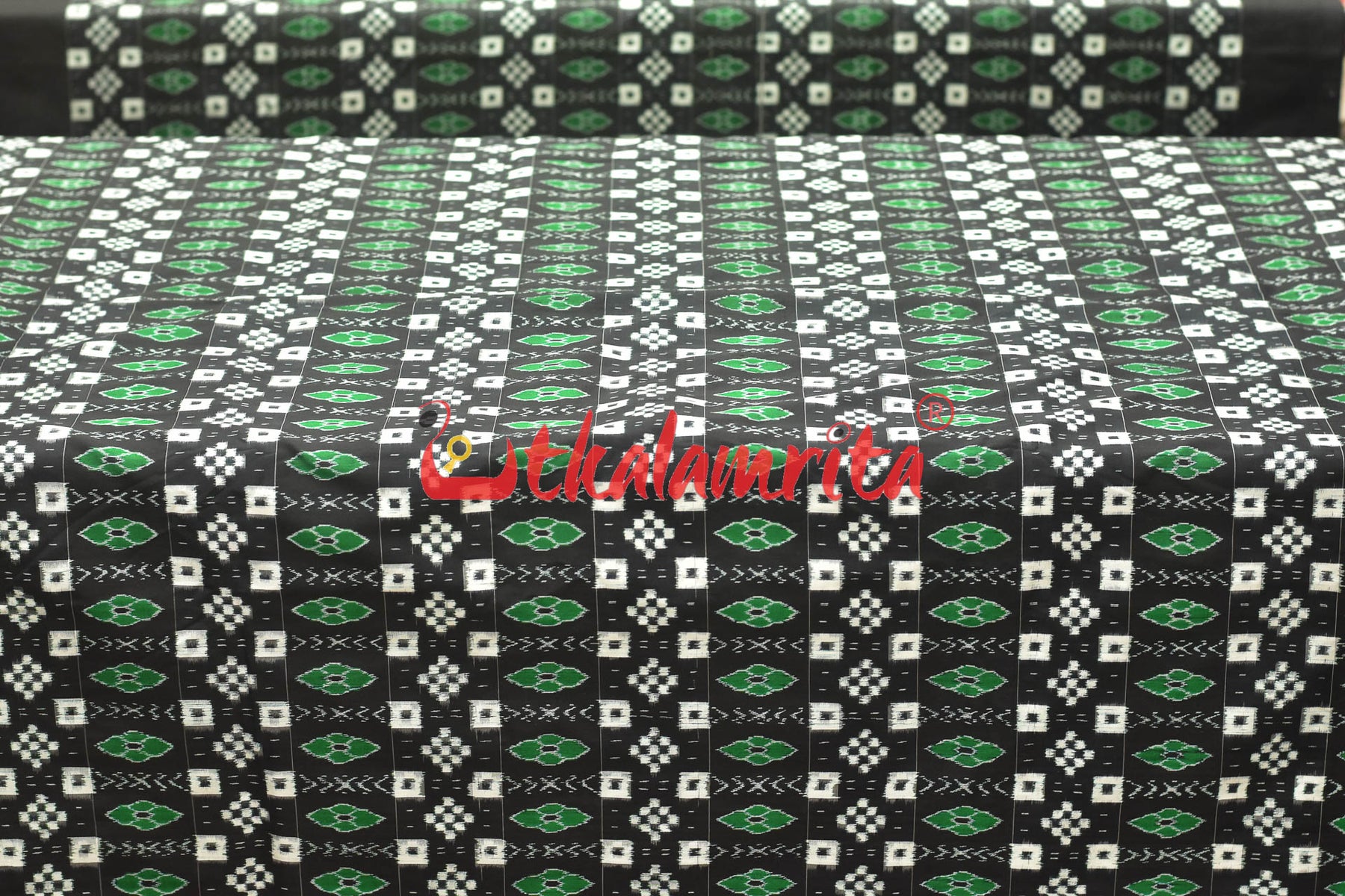 Black Pasapali Green Phula Sambalpuri Silk (Fabric)