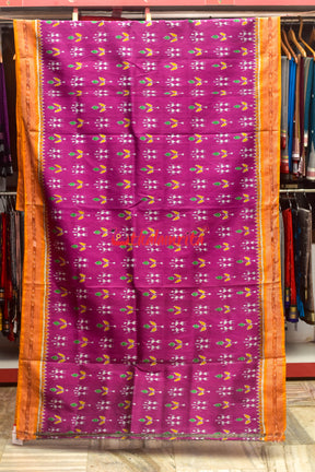 Magenta Patra Tribal Khandua Silk Saree