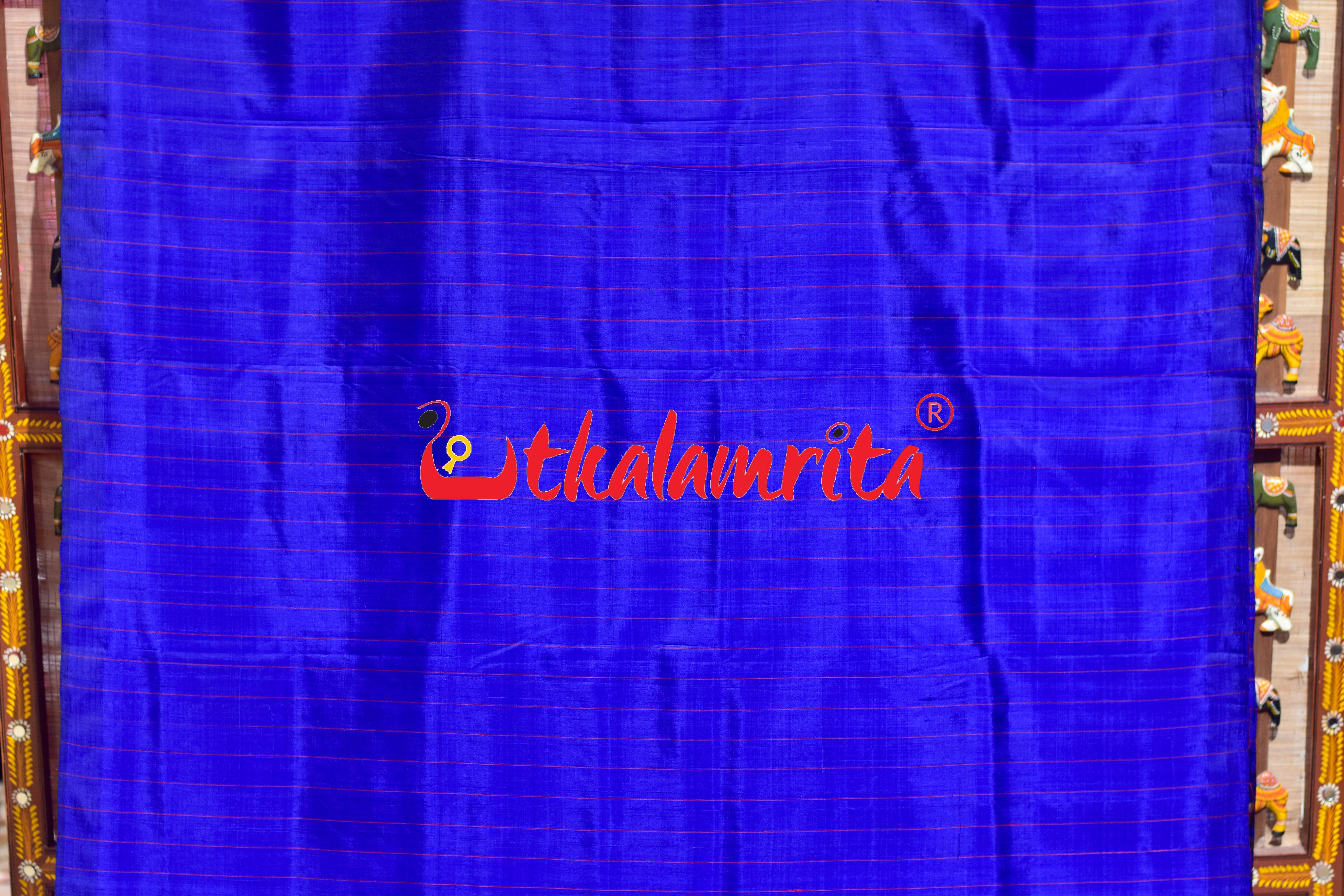 Self Blue Red Stripes Khandua Silk Saree