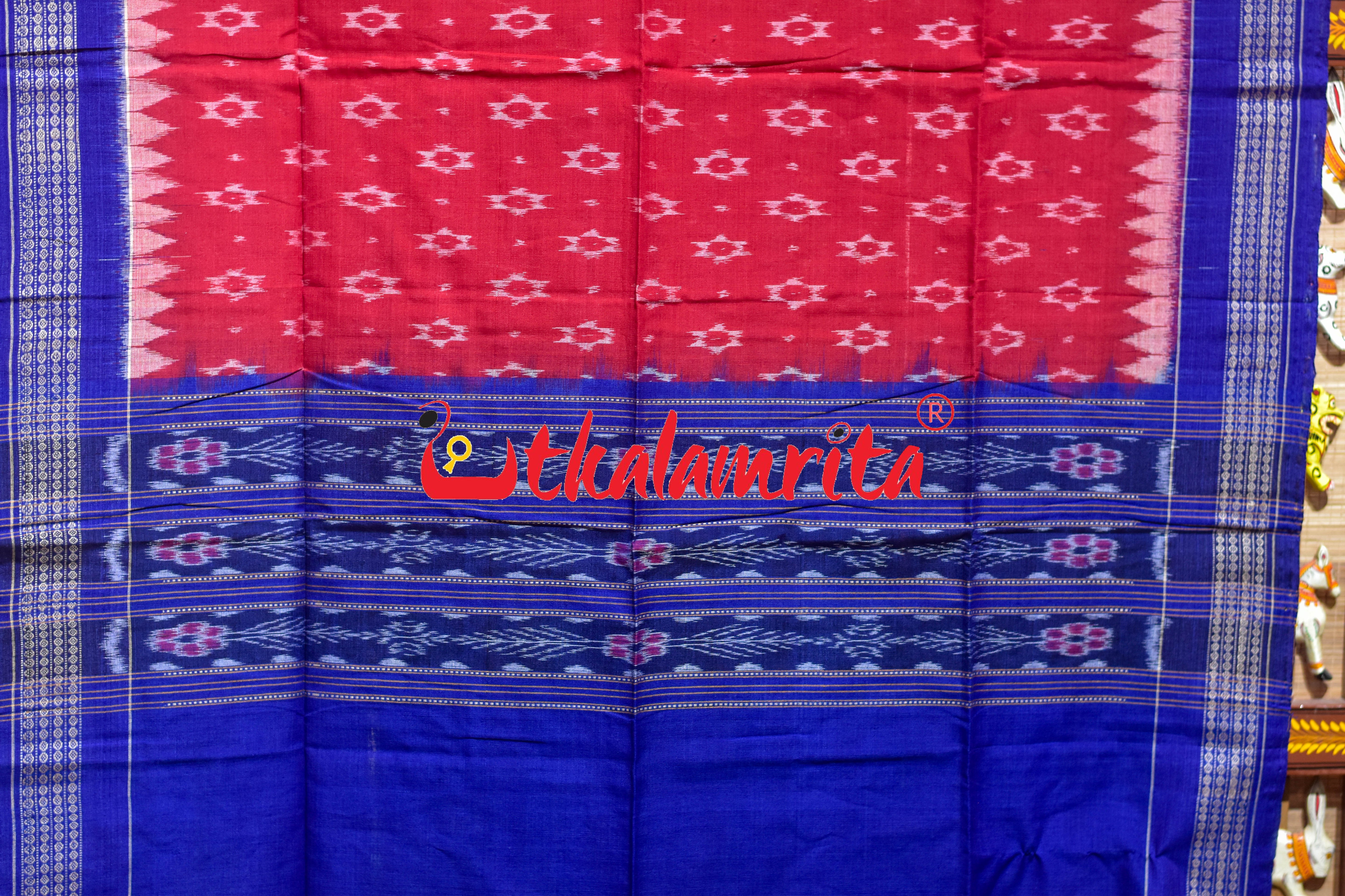 Blue Red Kothi Elephants Sambalpuri Cotton Dress Set