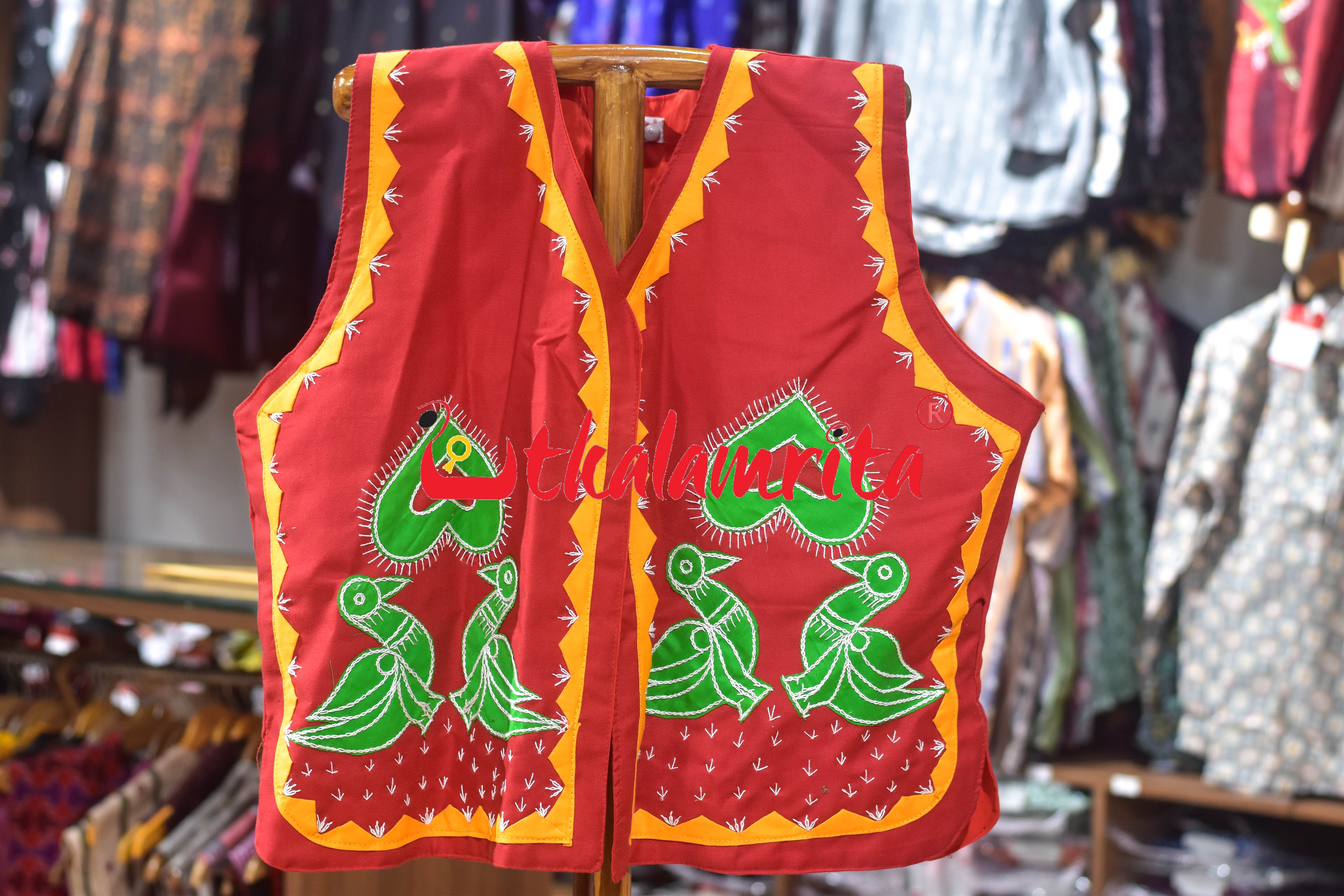 Red with Green Chadhei Applique (Jacket)