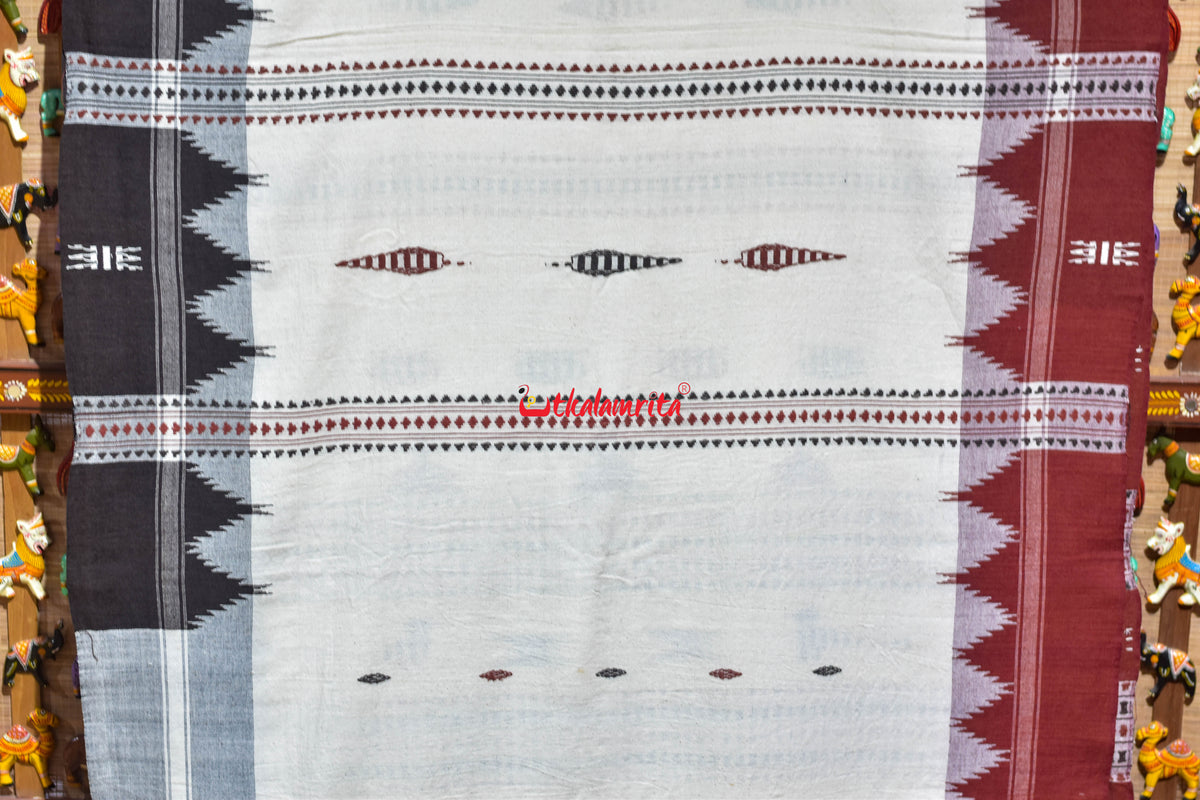 Off White Black Ganga Jamuna Kotpad Cotton Saree