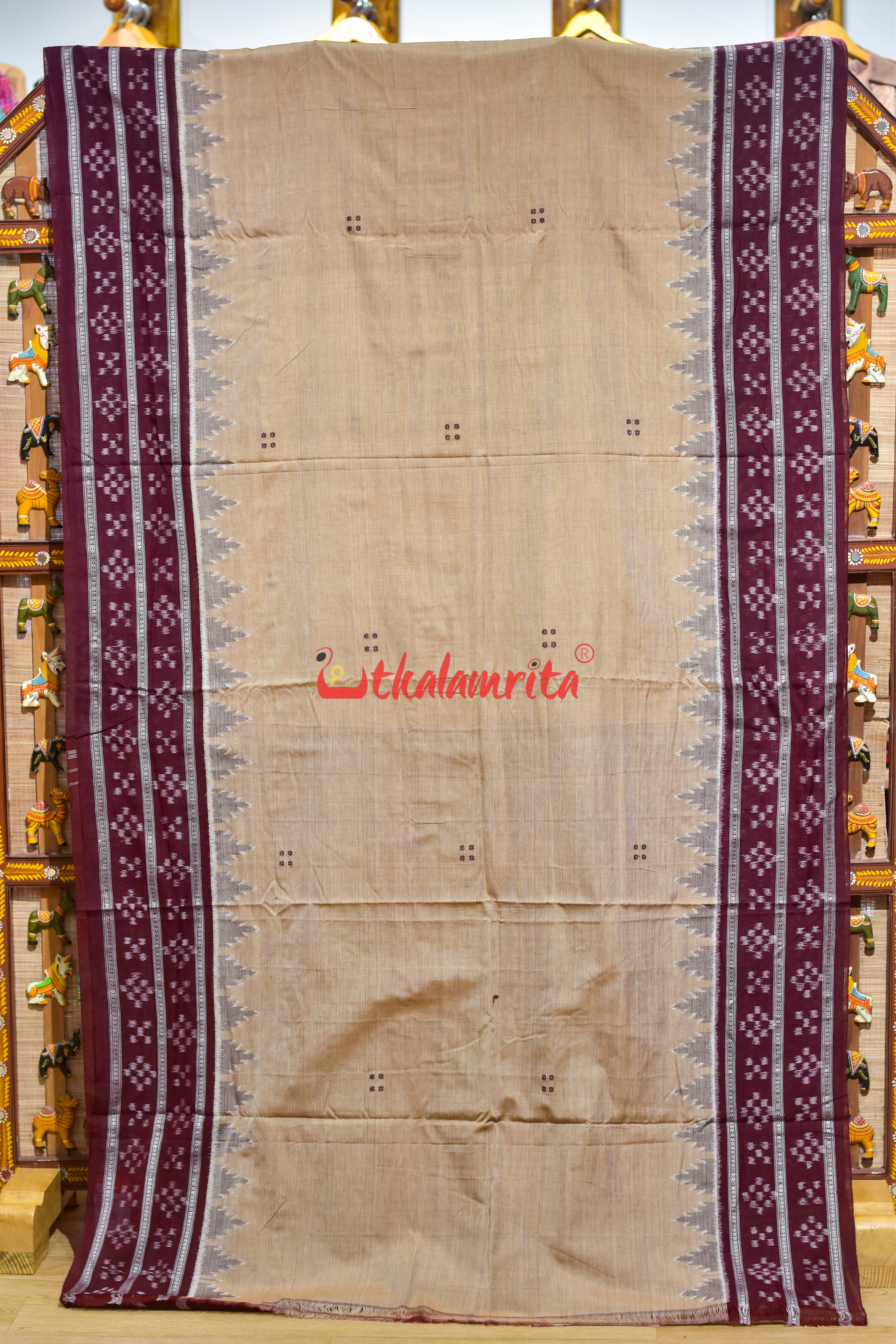 Chandan Maroon Double Pasapali Border Khandua Cotton Saree