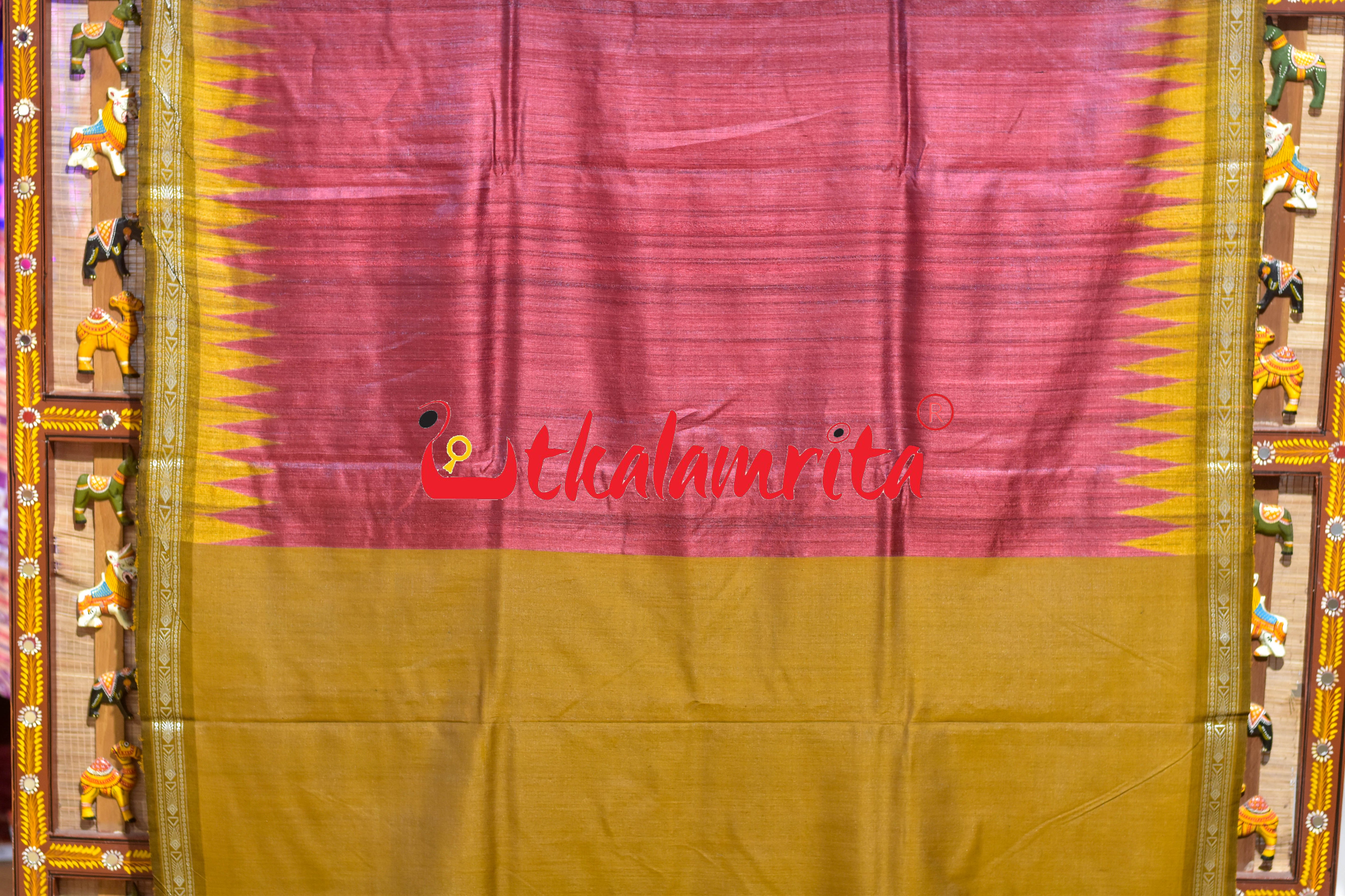 Red Mustard Deer Flower Anchal Gopalpur Tussar Saree