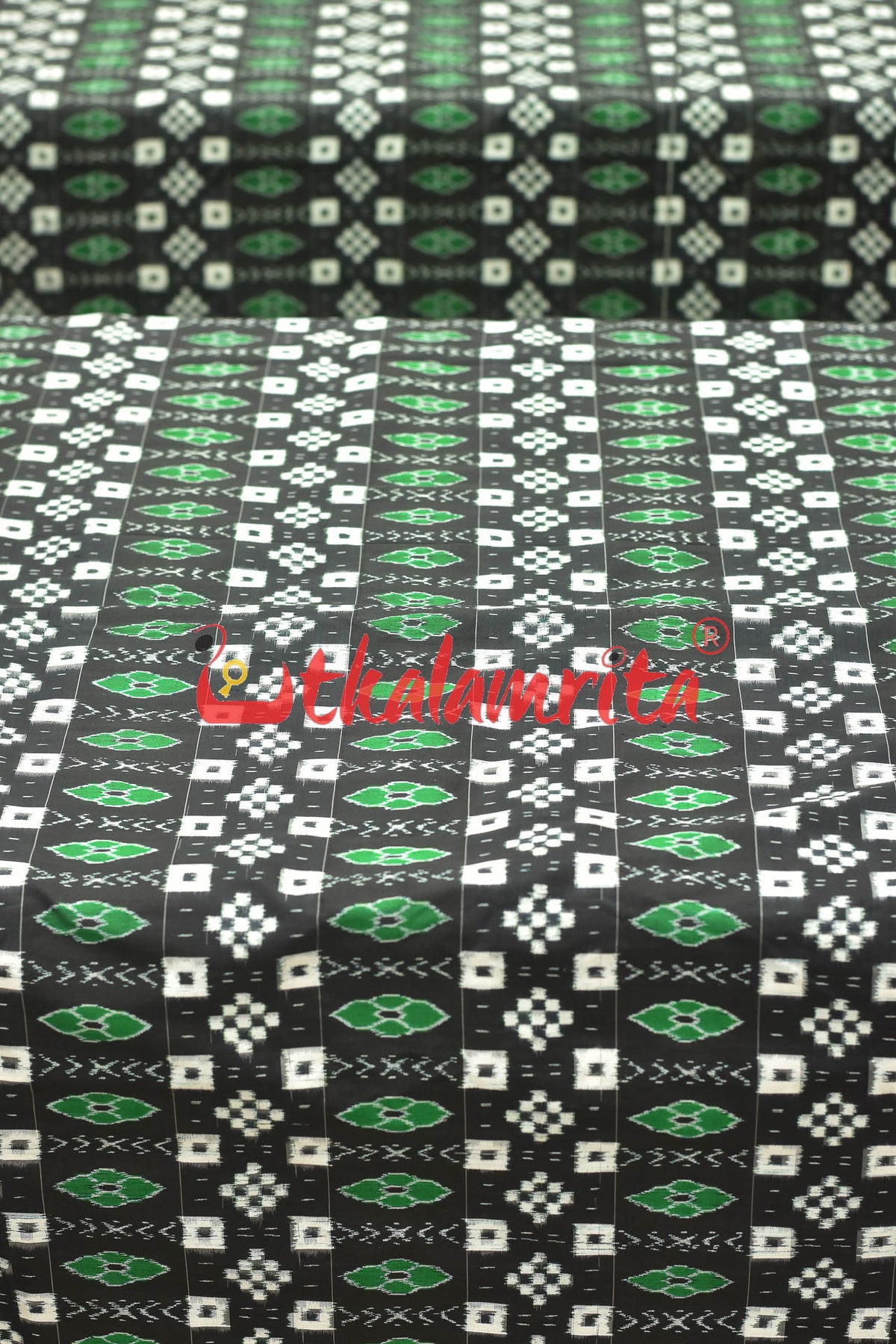 Black Pasapali Green Phula Sambalpuri Silk (Fabric)