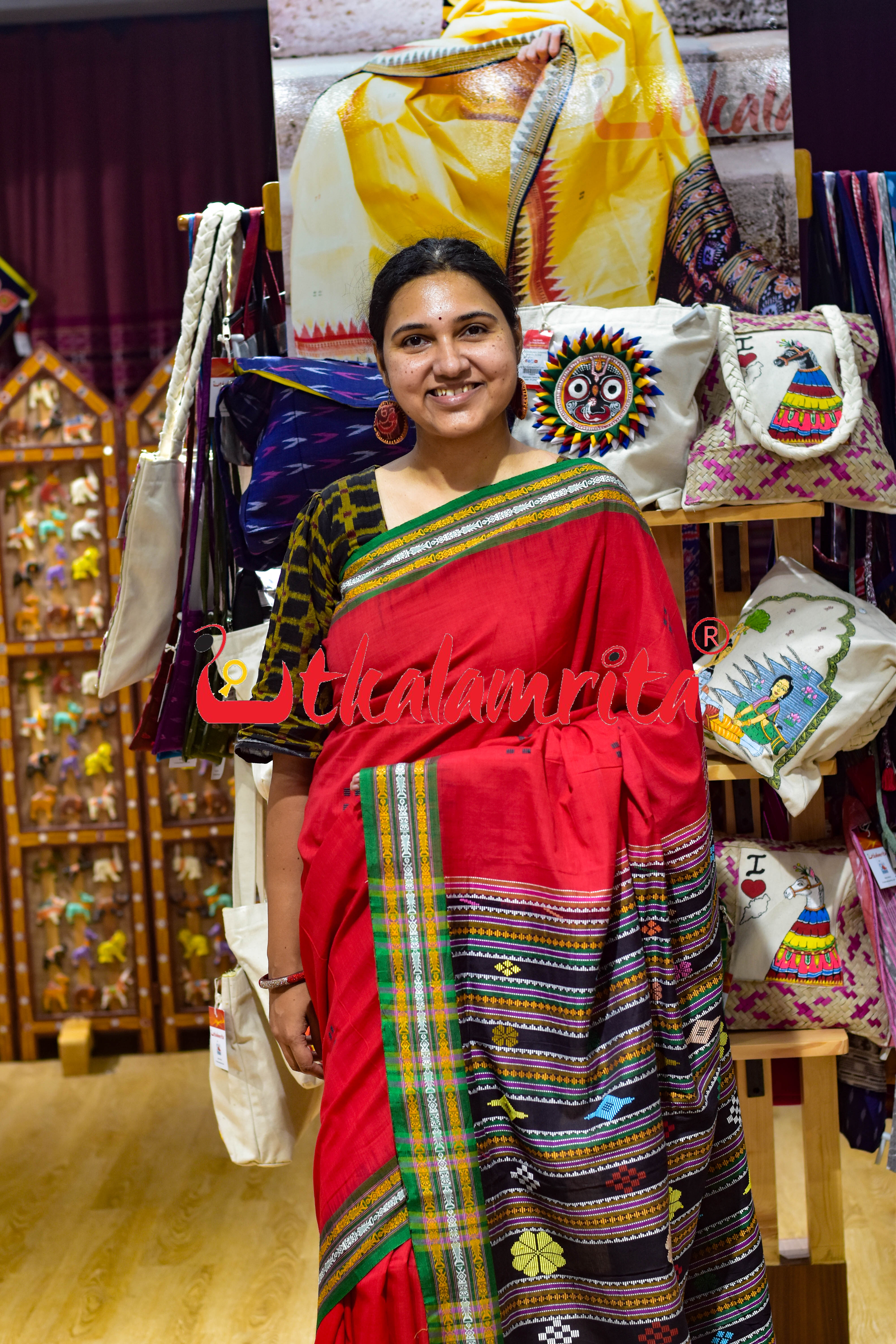 Baala Buti Maroon Black Khandua Silk Saree