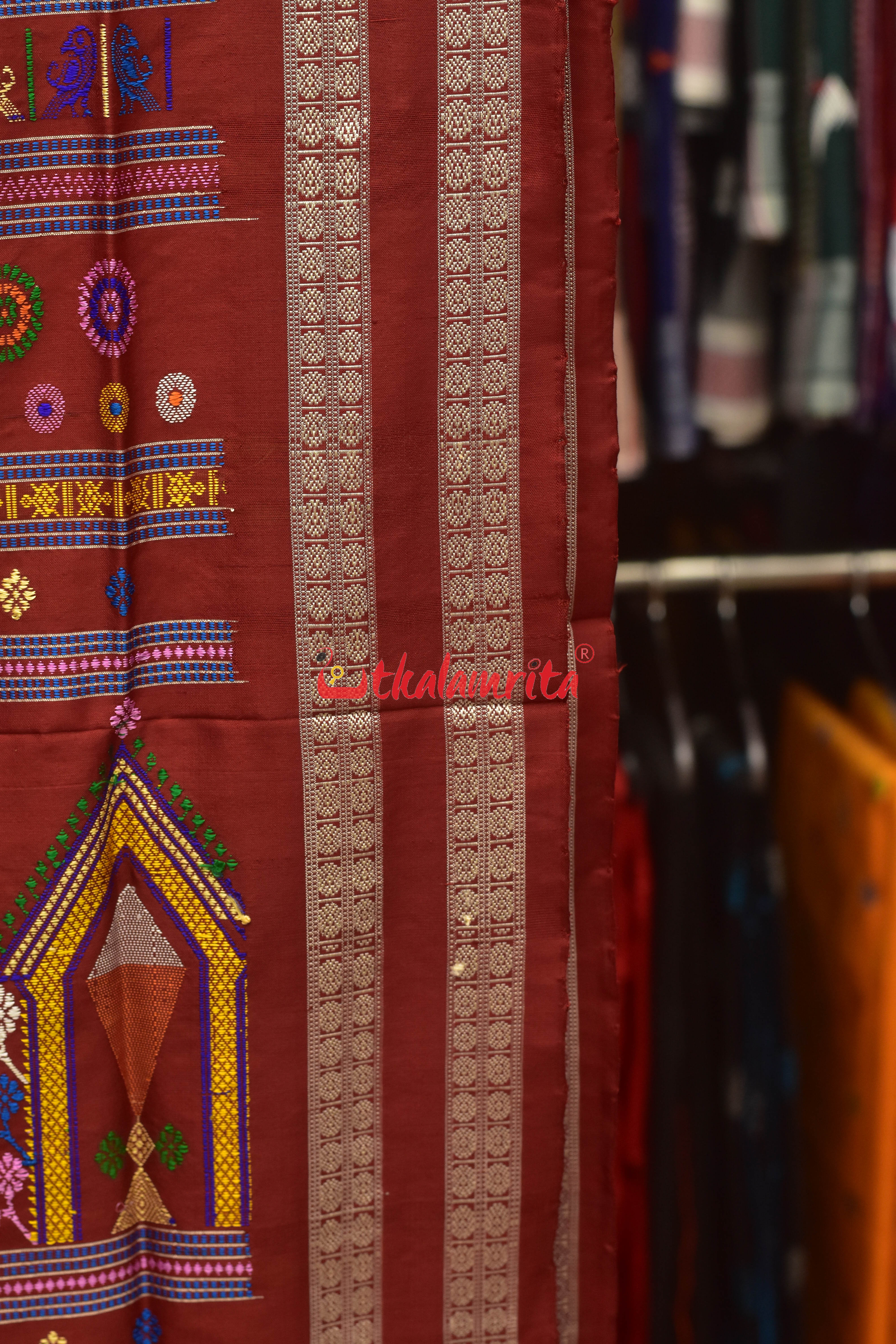 Yellow Maroon Dolabedi Silk Saree