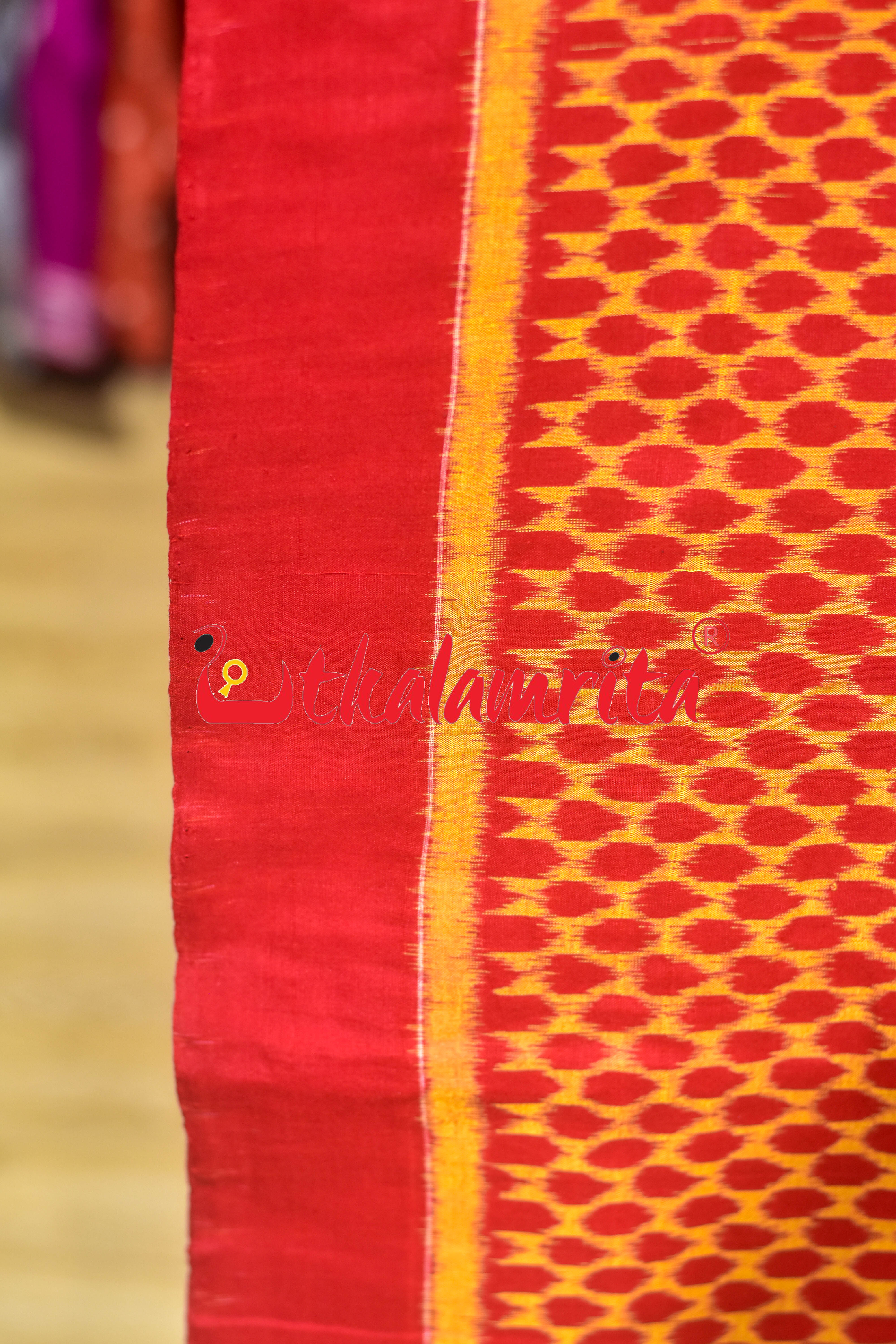 Beehives Red Yellow Sambalpuri Cotton (Fabric)