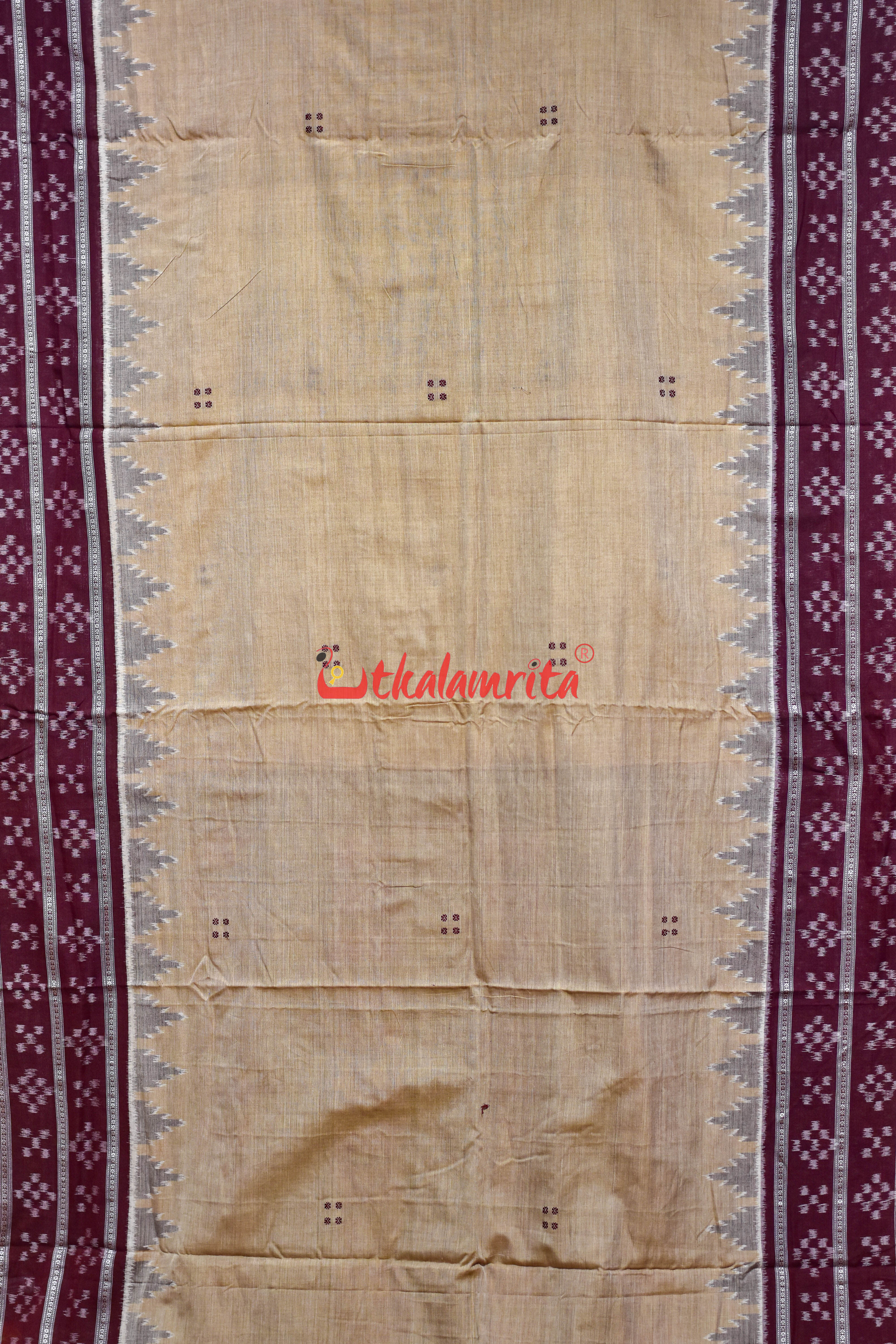 Chandan Maroon Double Pasapali Border Khandua Cotton Saree
