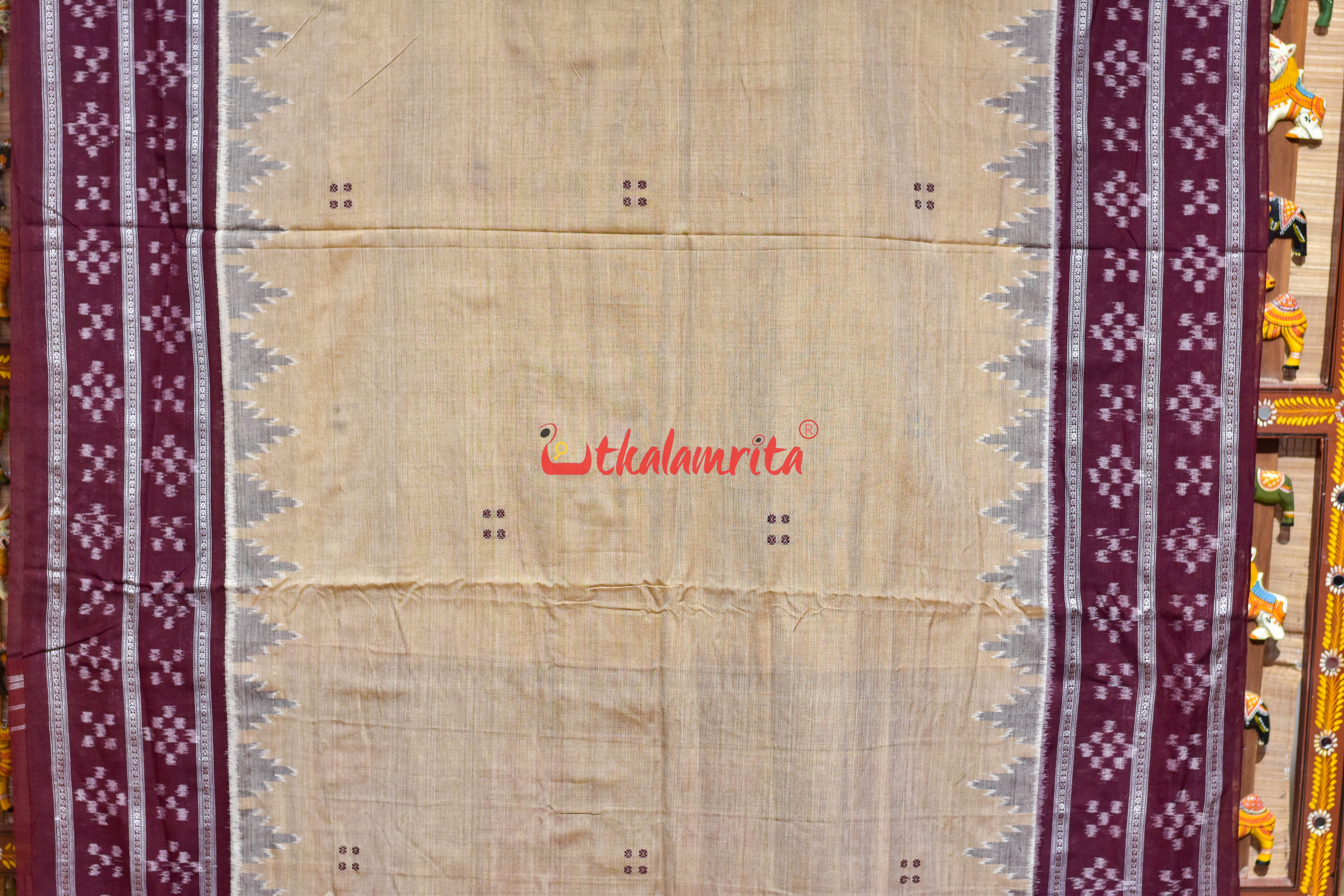 Chandan Maroon Double Pasapali Border Khandua Cotton Saree