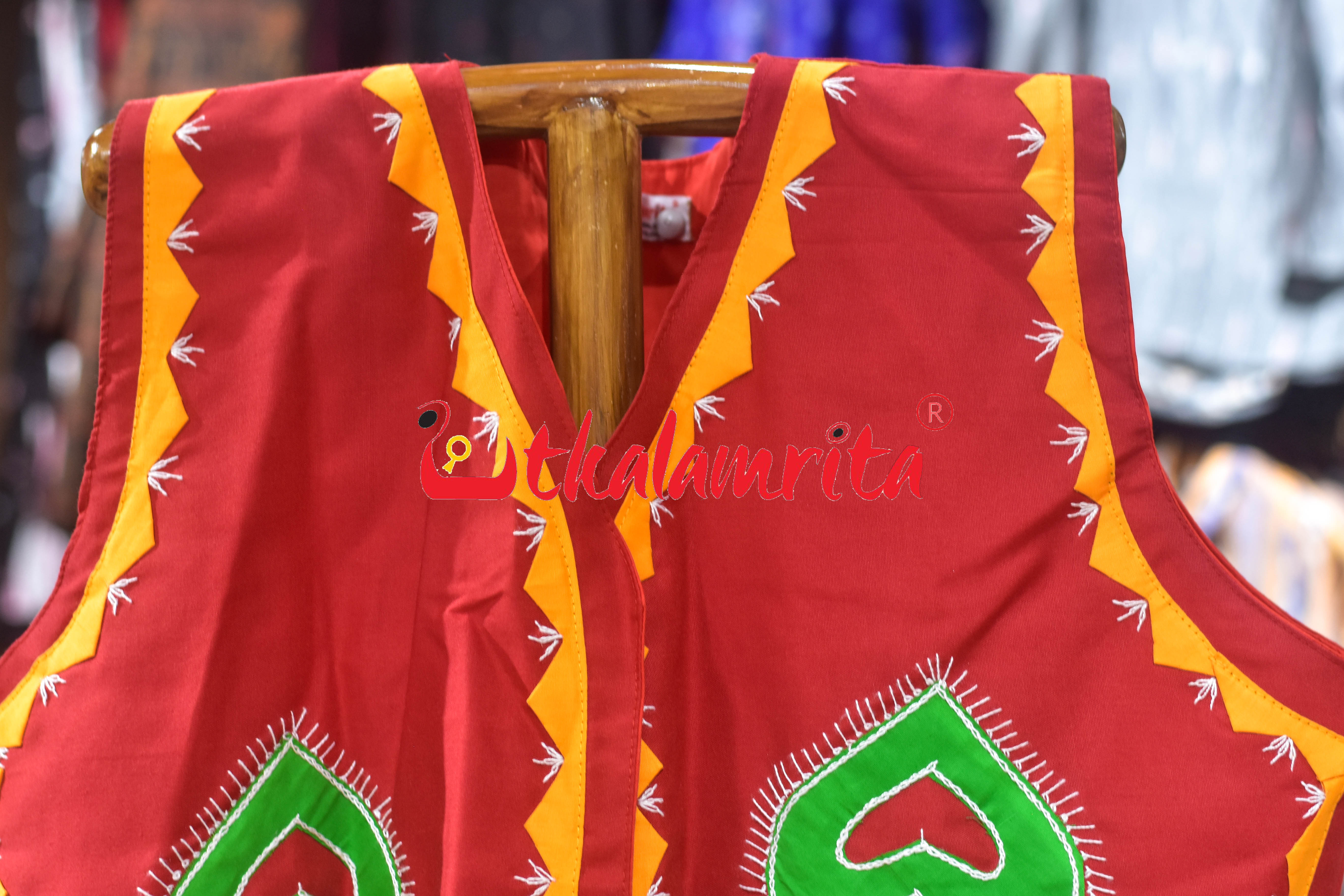 Red with Green Chadhei Applique (Jacket)