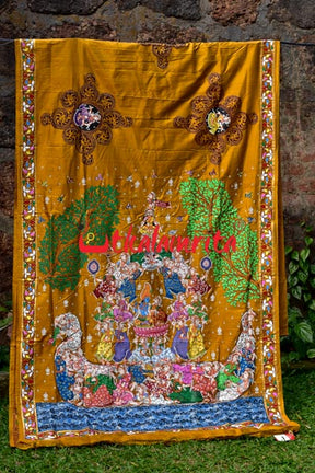 Golden Kandarpa Boita Pattachitra Silk Saree