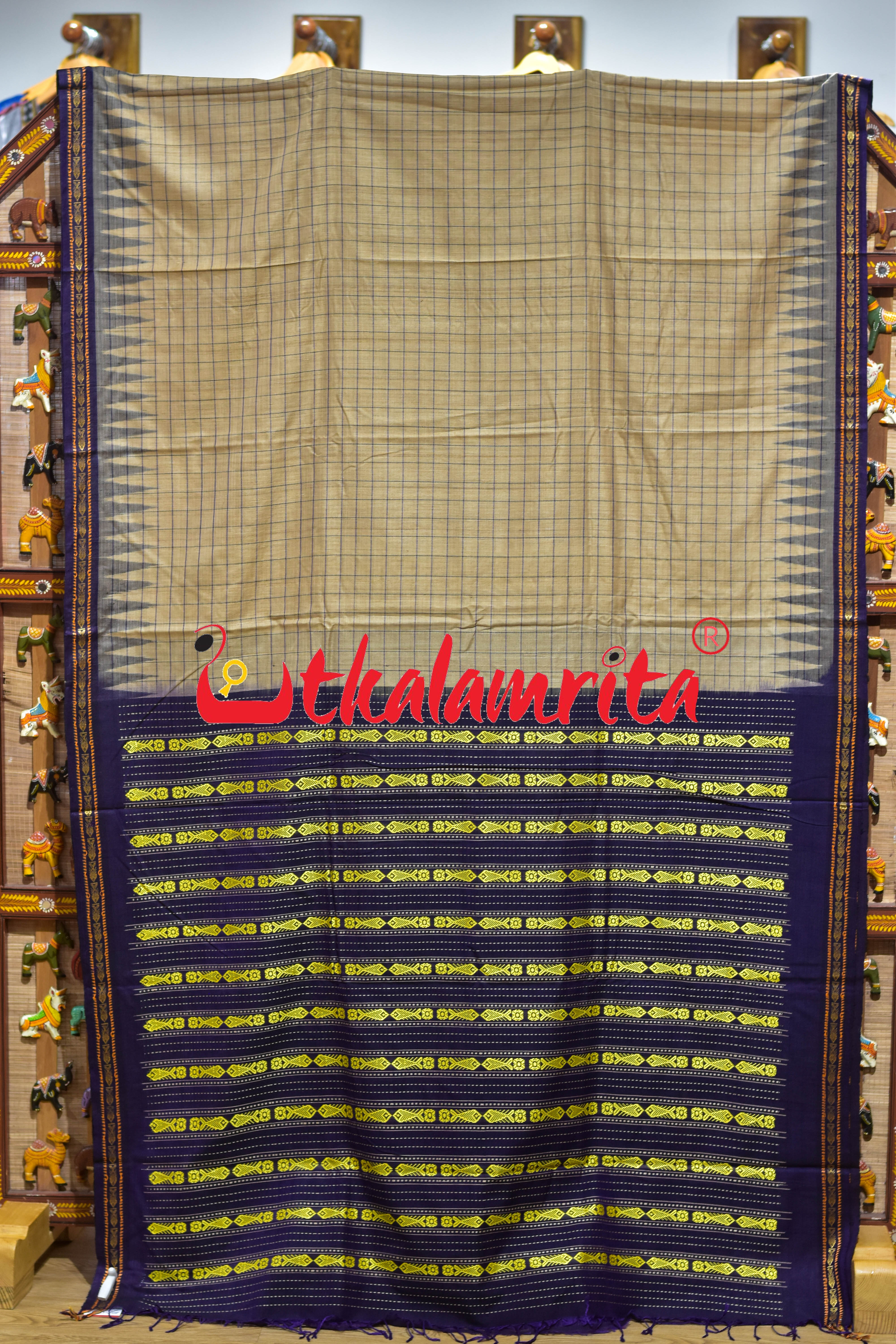 Bapta Cotton Gopalpur Tussar Body Checks Ghee Purple Saree