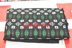 Black Pasapali Green Phula Sambalpuri Silk (Fabric)