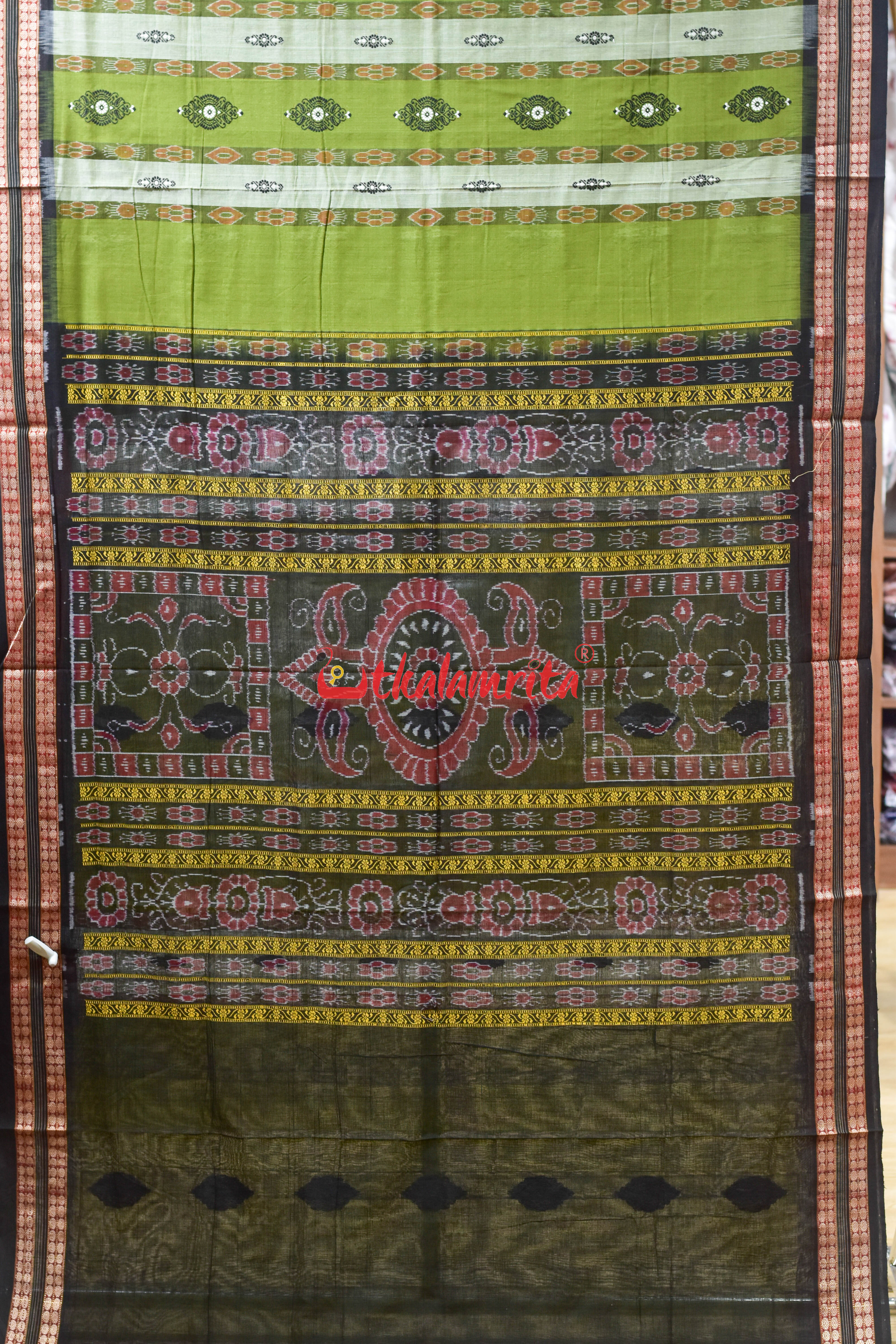 Mehndi Green Pere Bandha Bomkai Cotton Saree
