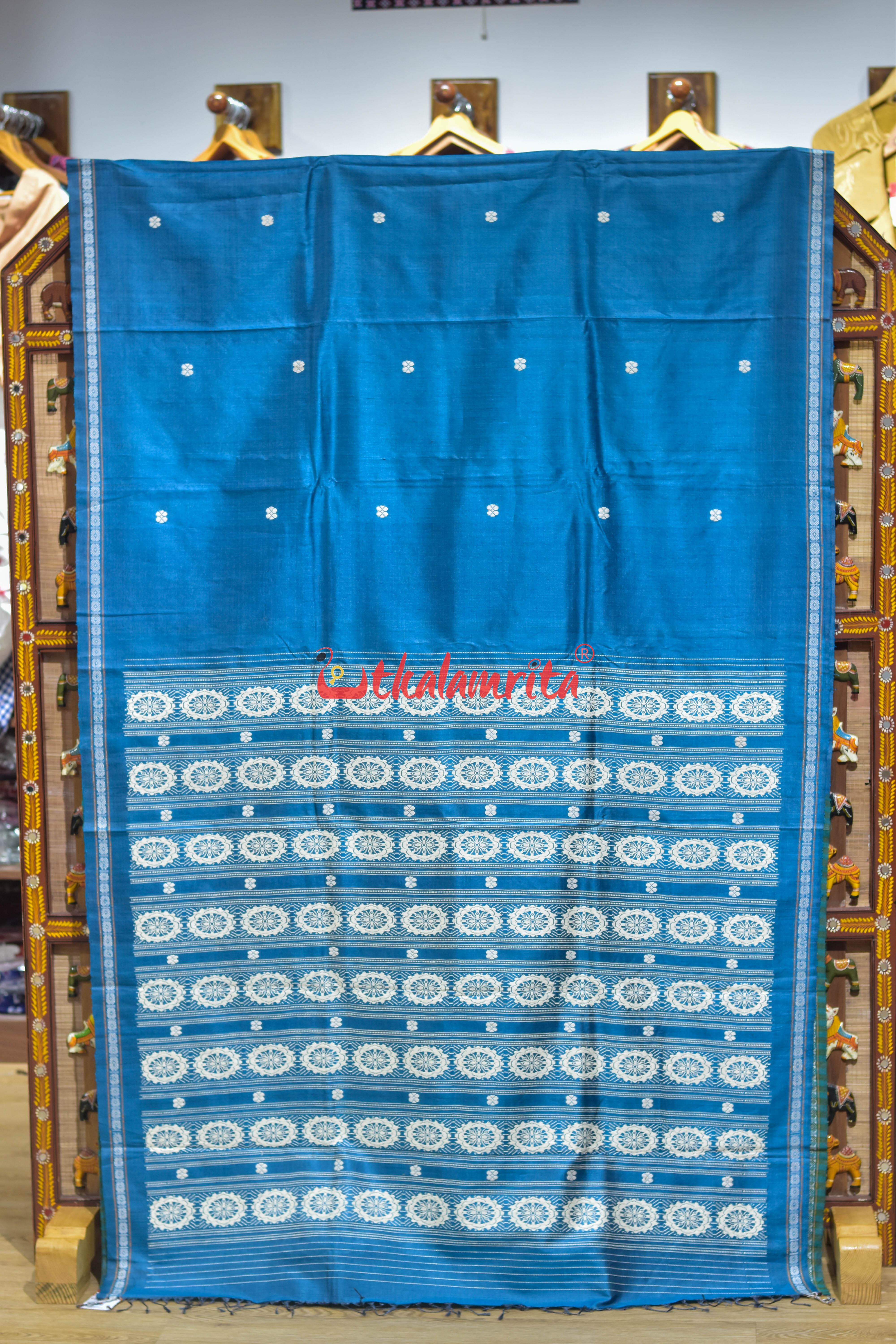 Copper Sulphate Dobby Chakra Gopalpur Tussar Silk Saree