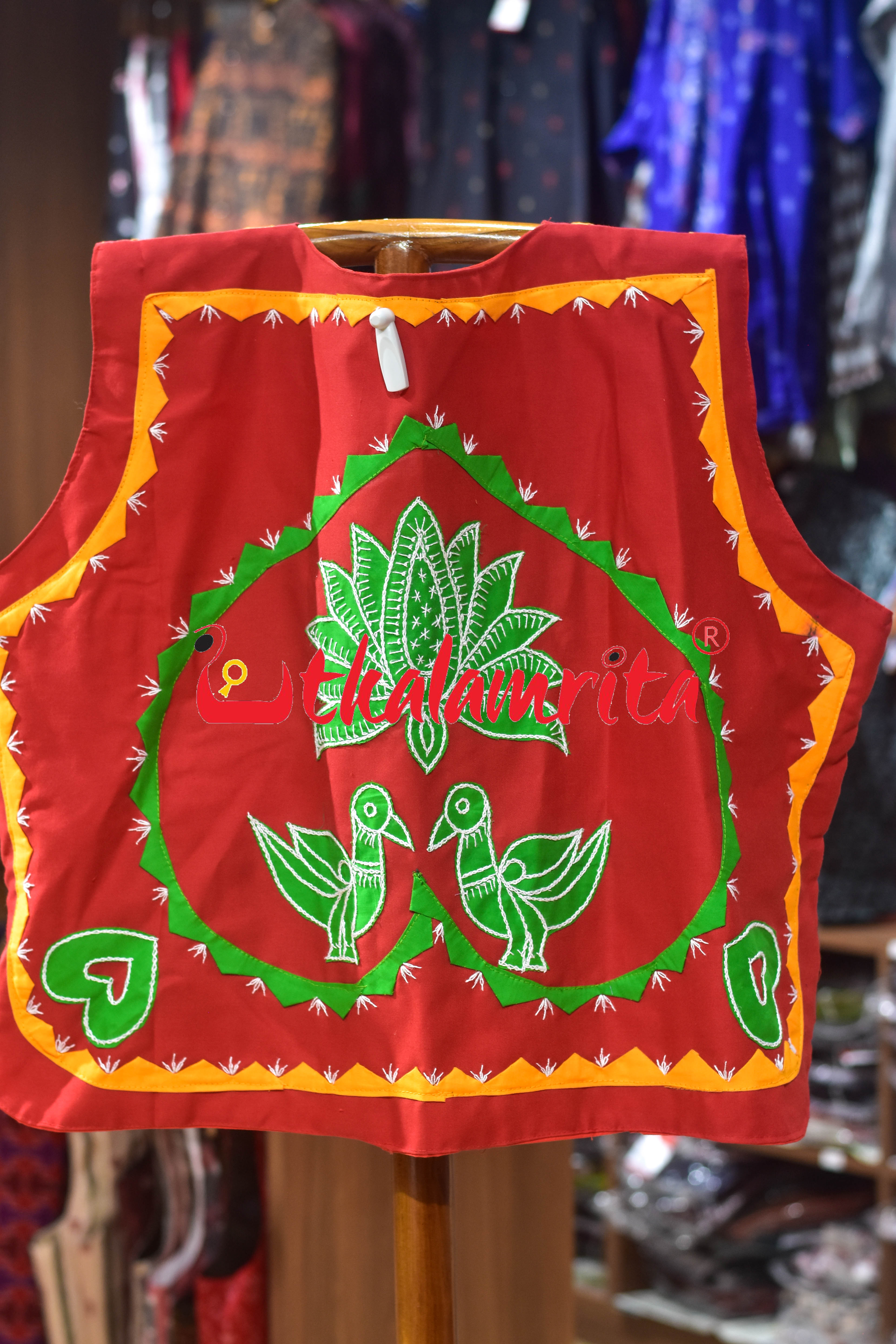 Red with Green Chadhei Applique (Jacket)