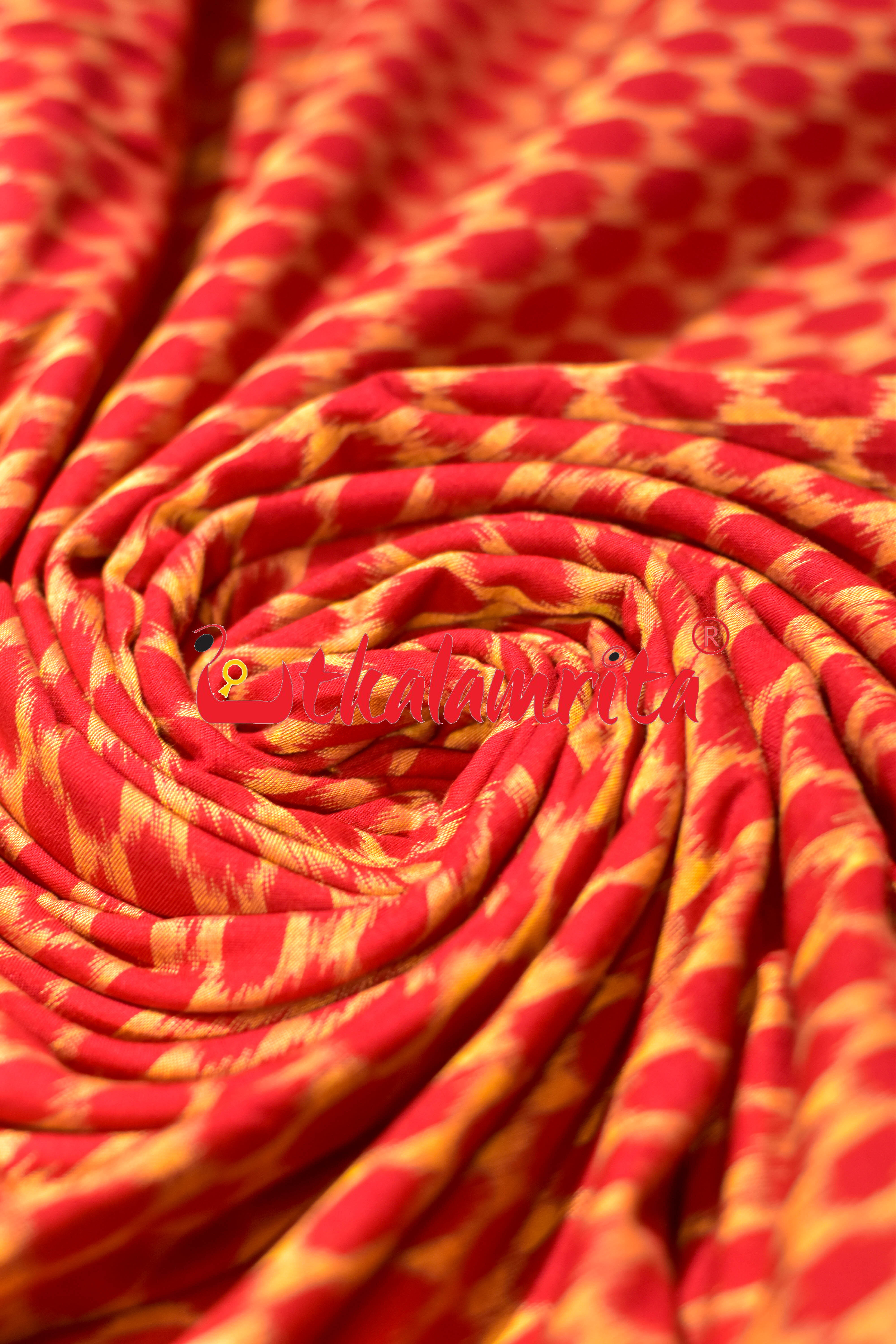 Beehives Red Yellow Sambalpuri Cotton (Fabric)