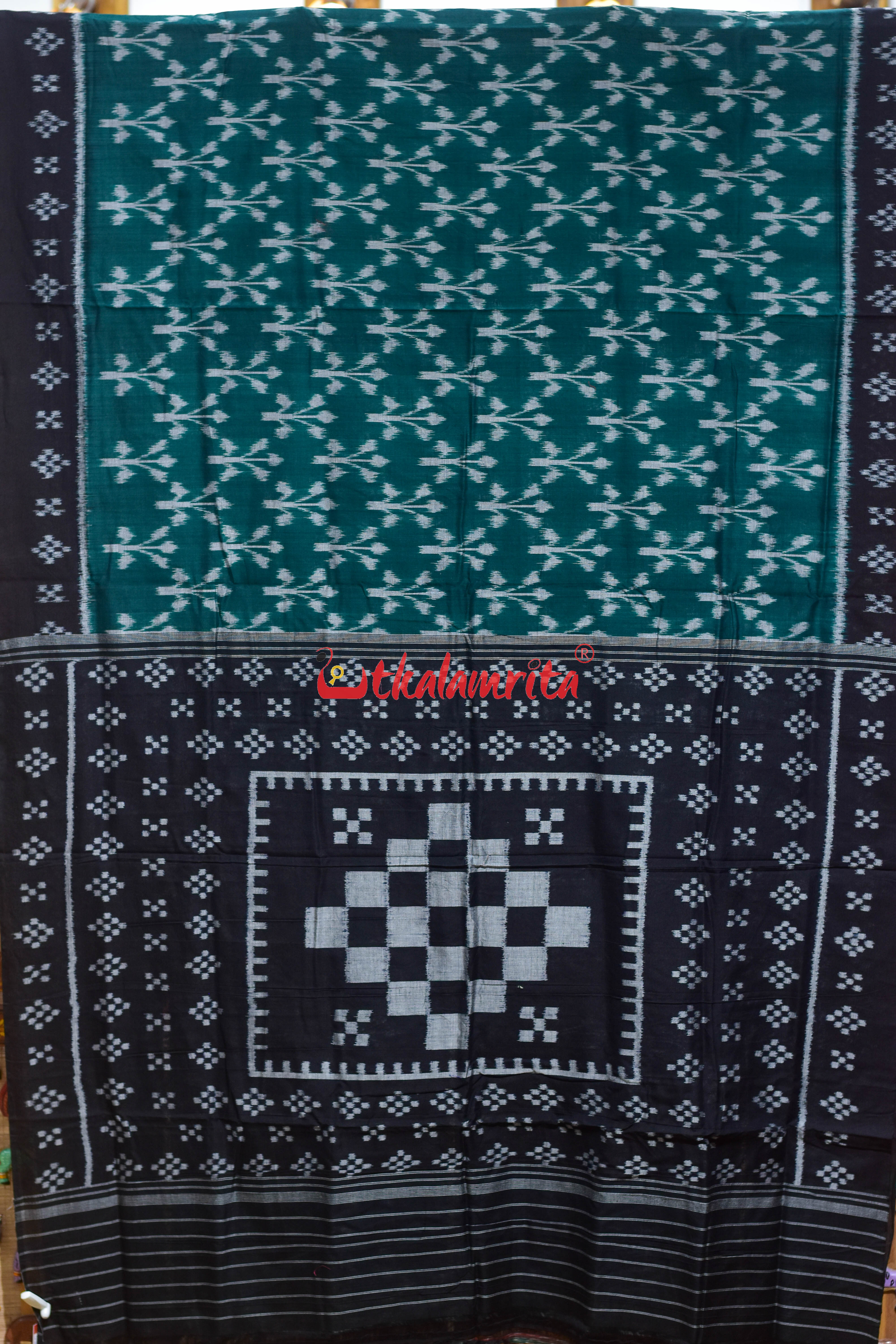 Gachha Green Black Khandua Cotton Saree