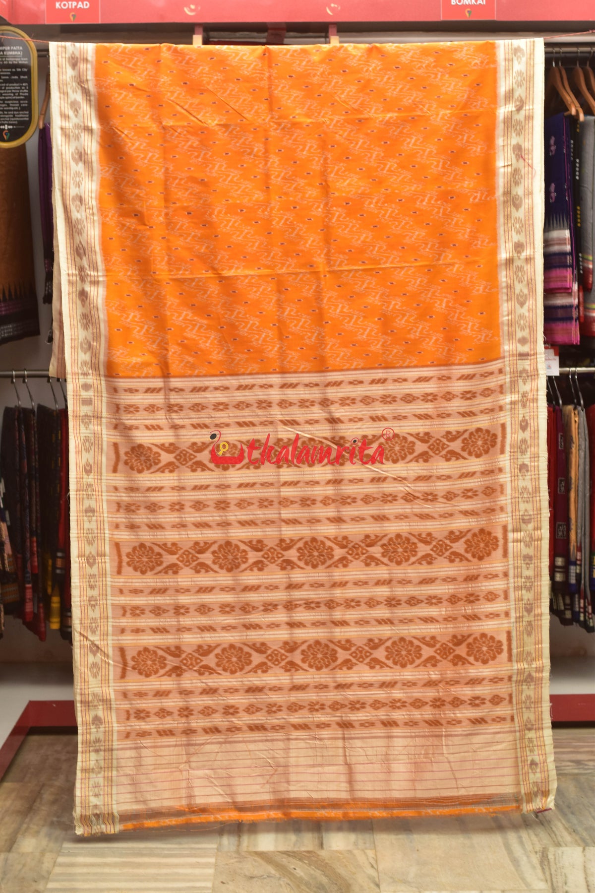 Mustard With White Dali Khandua Silk Saree