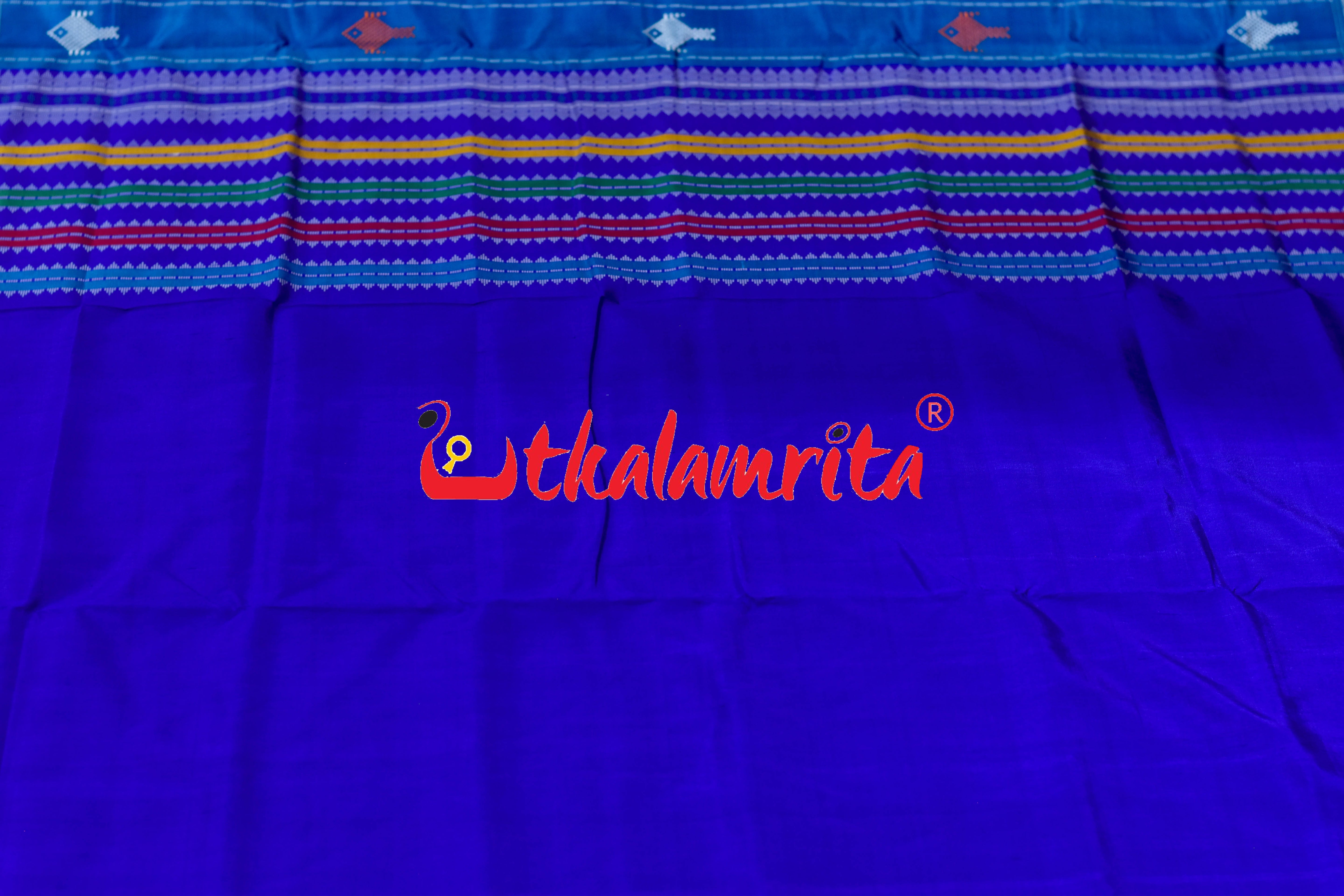 White Blue Check Fish Buti Double Anchal Berhampuri Silk Saree