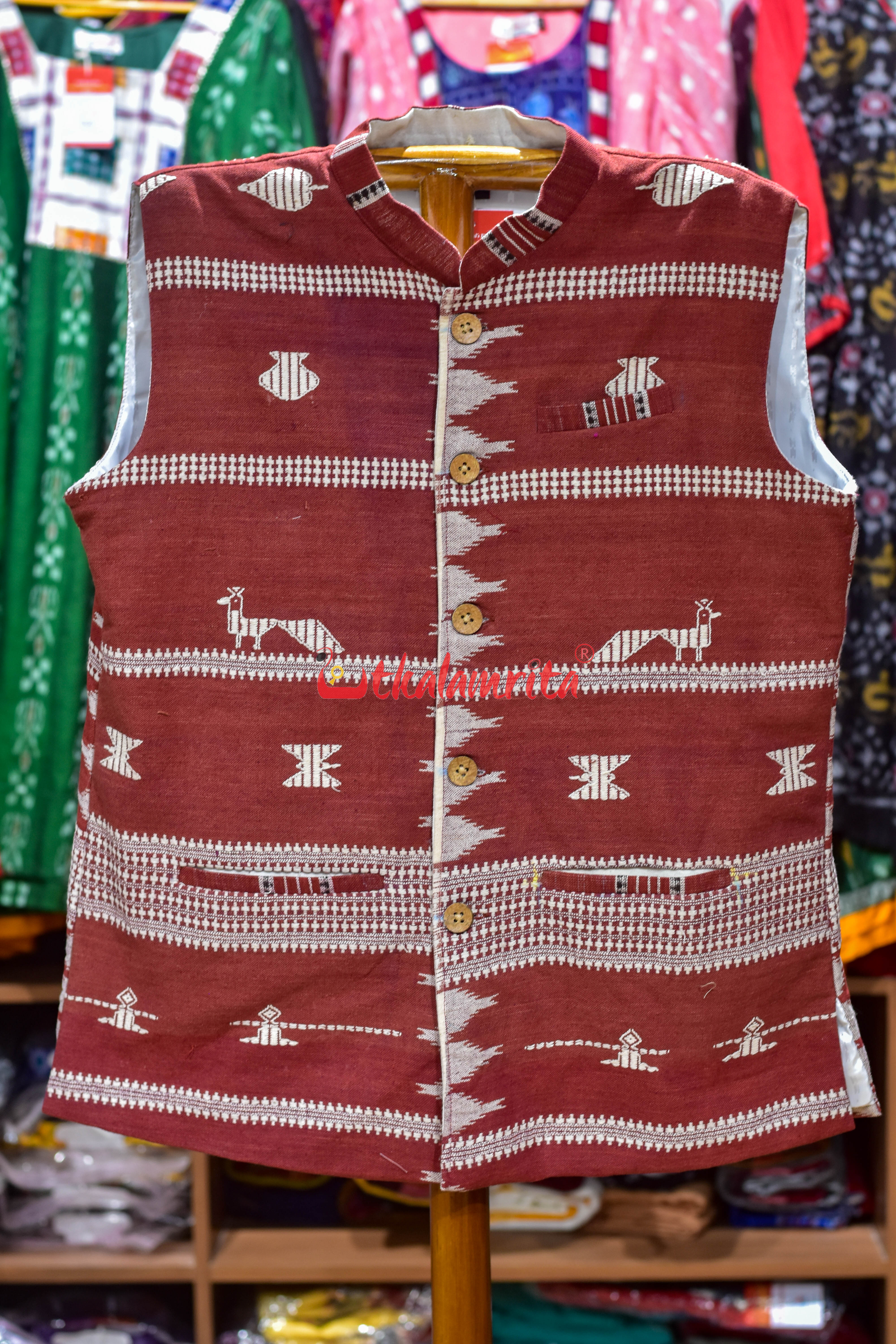 Maroon with Off White Adibasi Kotpad (Modi Jacket)