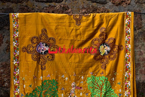 Golden Kandarpa Boita Pattachitra Silk Saree