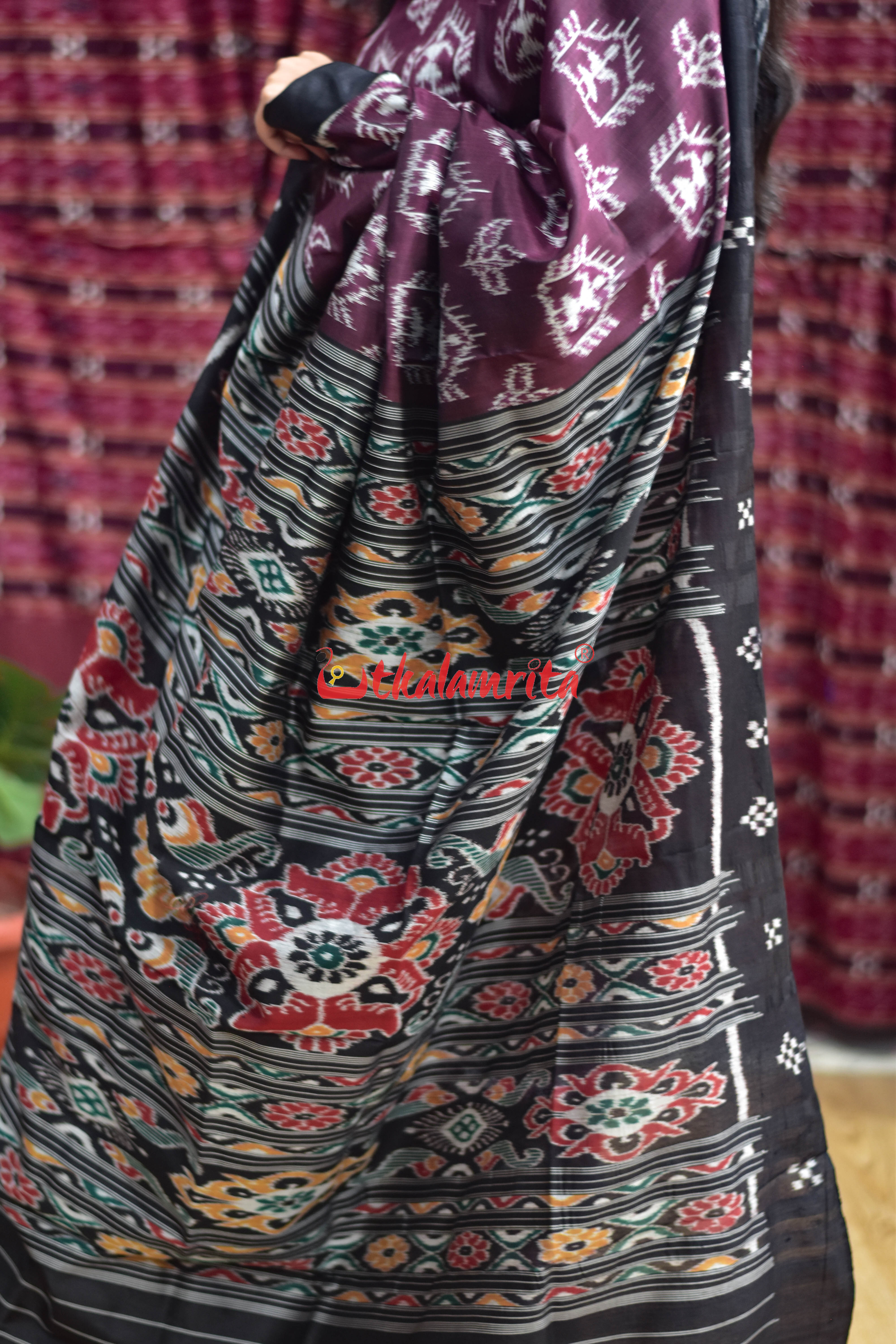 Wine Tribal Body Khandua Silk Saree