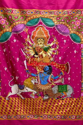 Durga Pattachitra Rani Pink Silk Saree