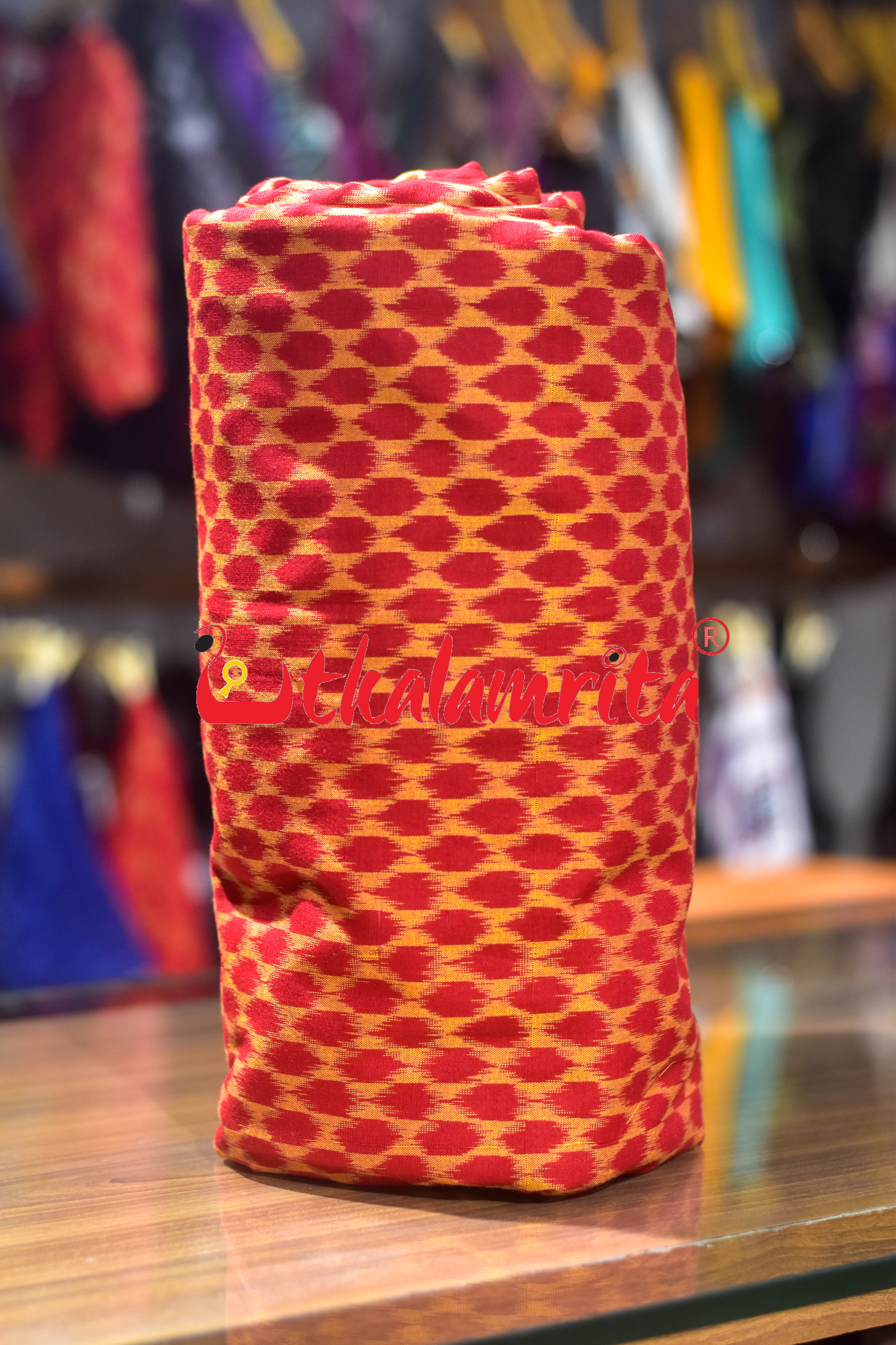 Beehives Red Yellow Sambalpuri Cotton (Fabric)