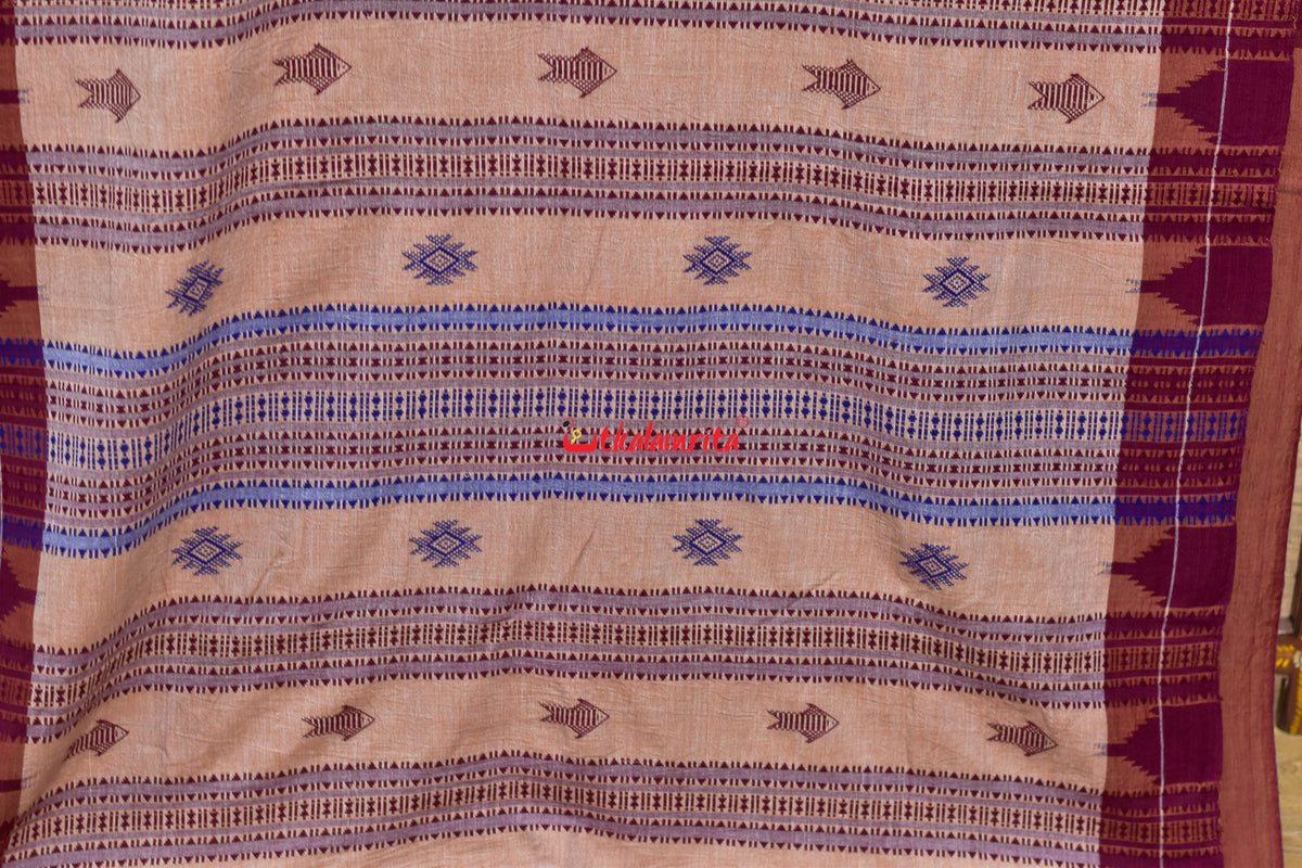 Cream Maroon Temple Design Kotpad Cotton Saree
