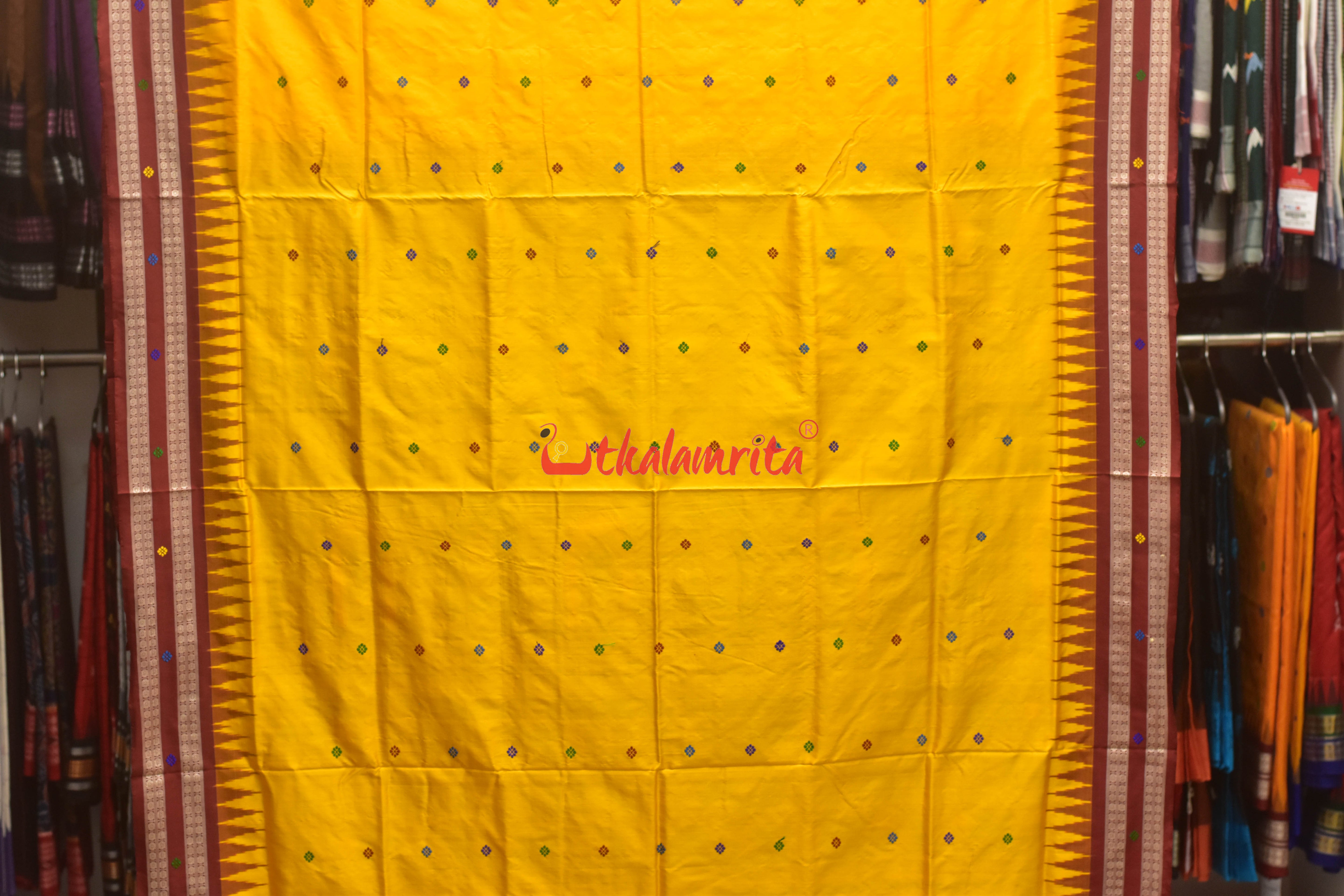Yellow Maroon Dolabedi Silk Saree