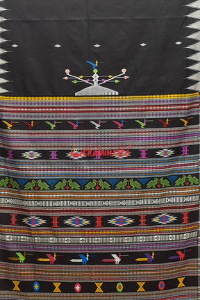 Black with White Border Original Ganjam Bomkai Cotton Saree