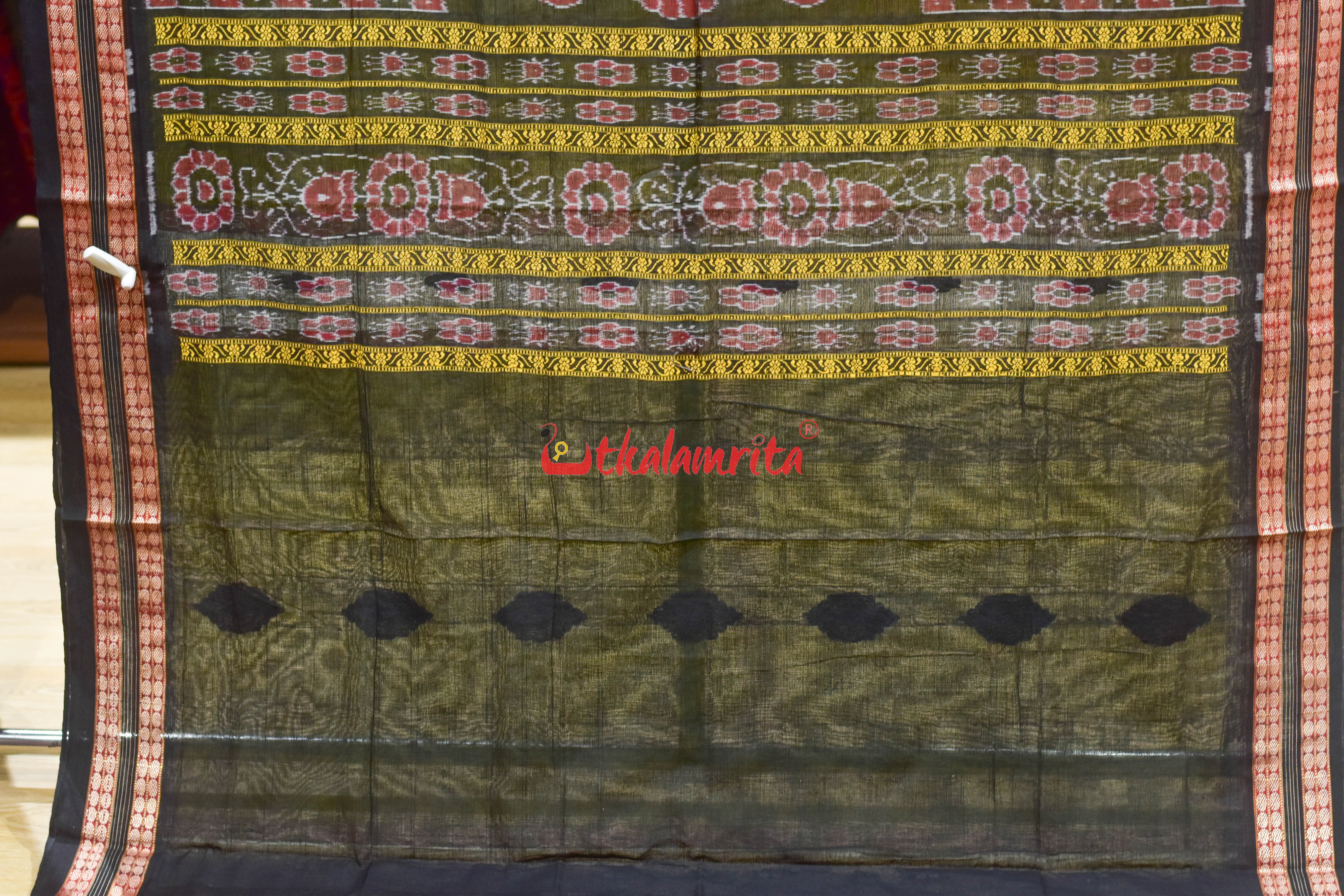 Mehndi Green Pere Bandha Bomkai Cotton Saree