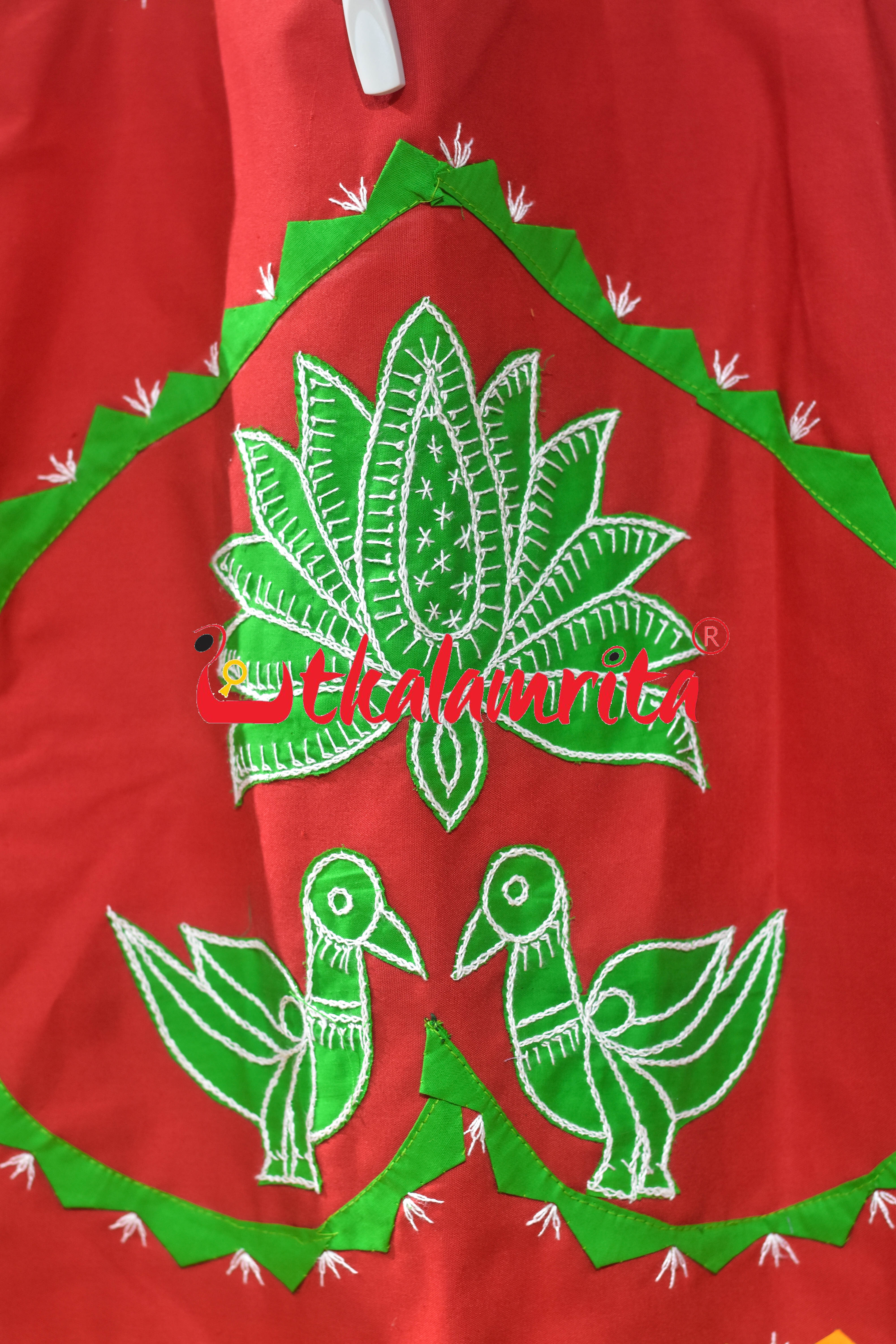 Red with Green Chadhei Applique (Jacket)