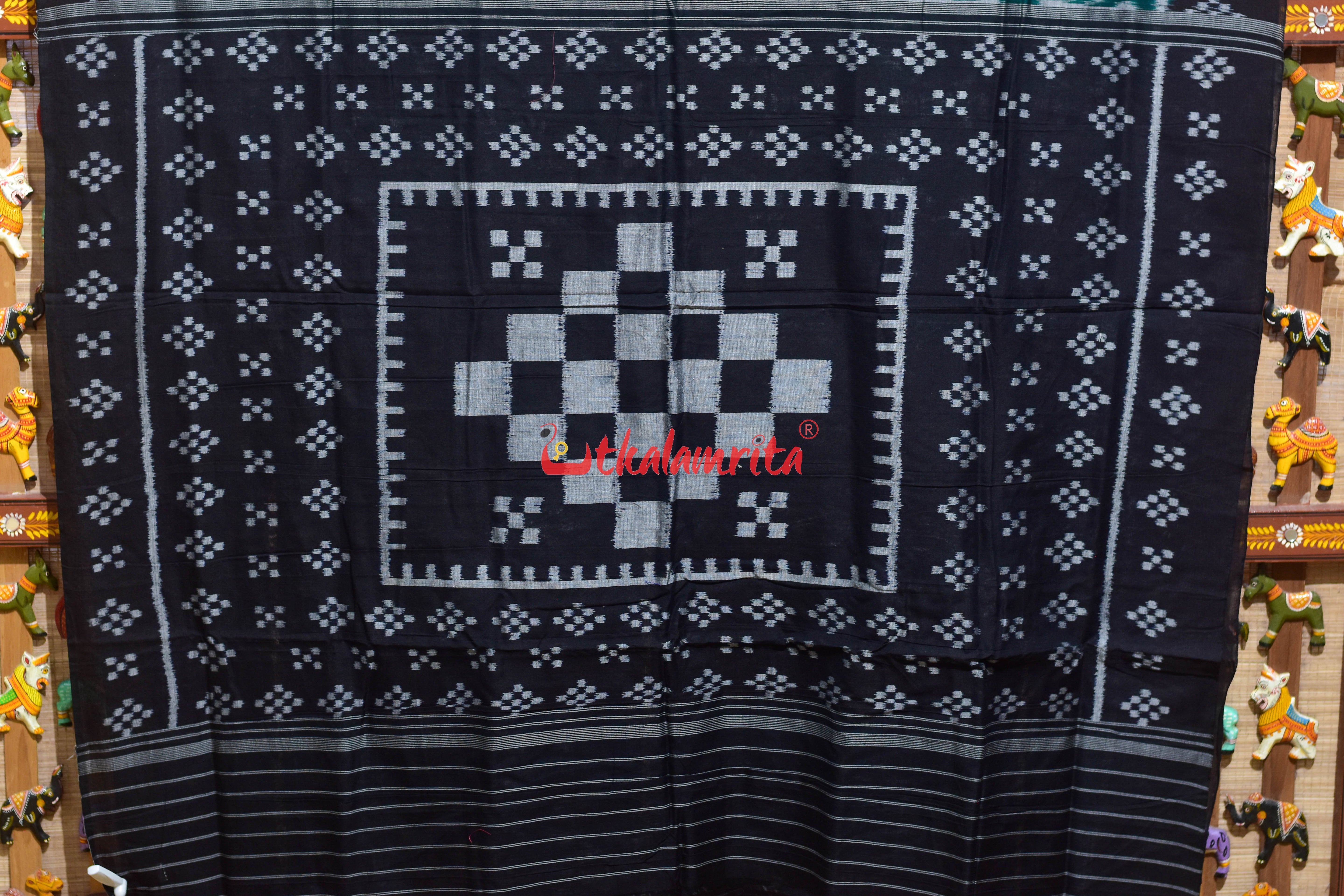 Gachha Green Black Khandua Cotton Saree