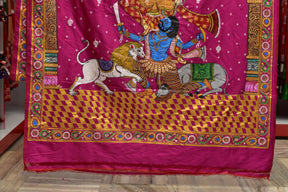 Durga Pattachitra Rani Pink Silk Saree