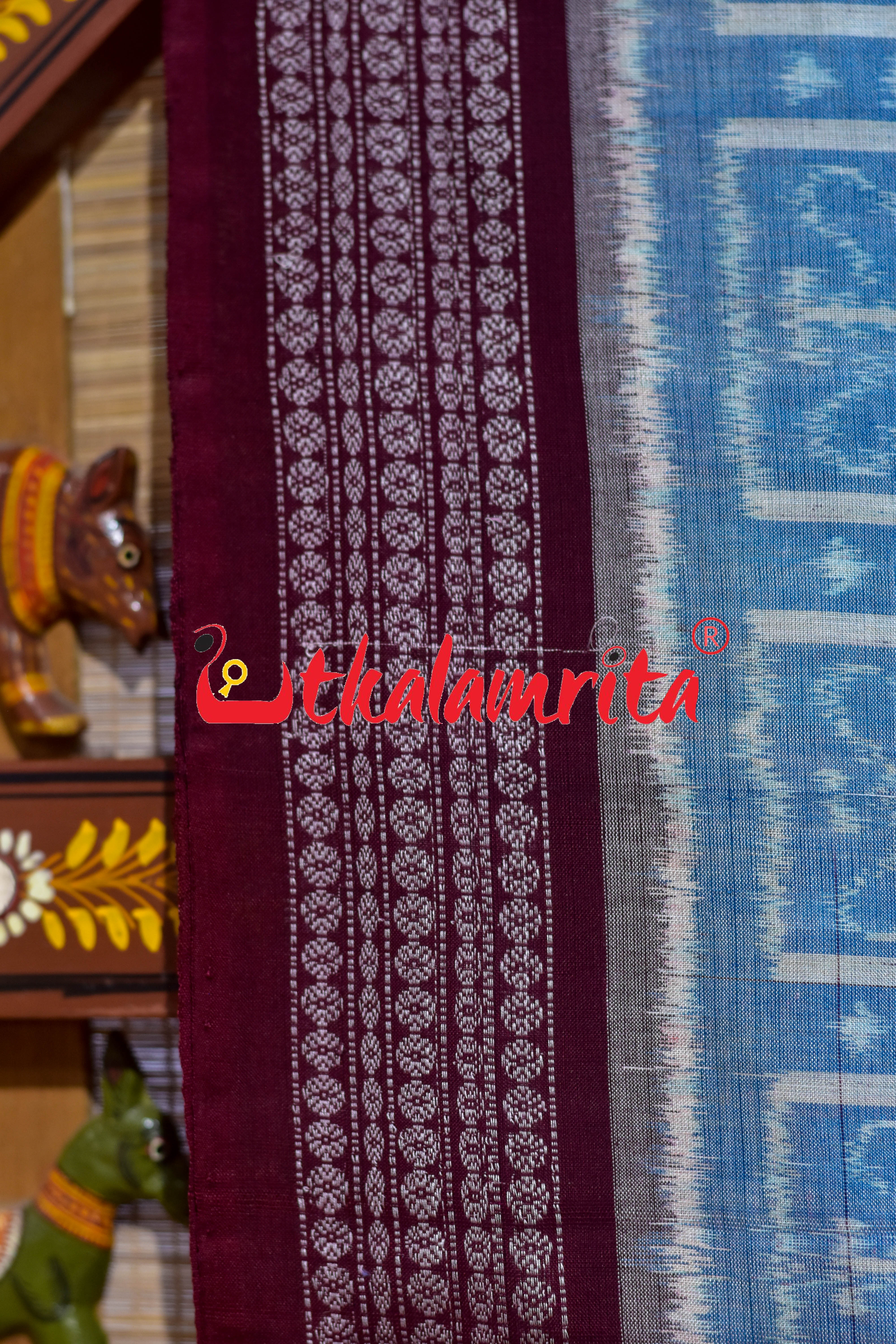 Blue Maroon Ghara Jharaka Sambalpuri Cotton Saree