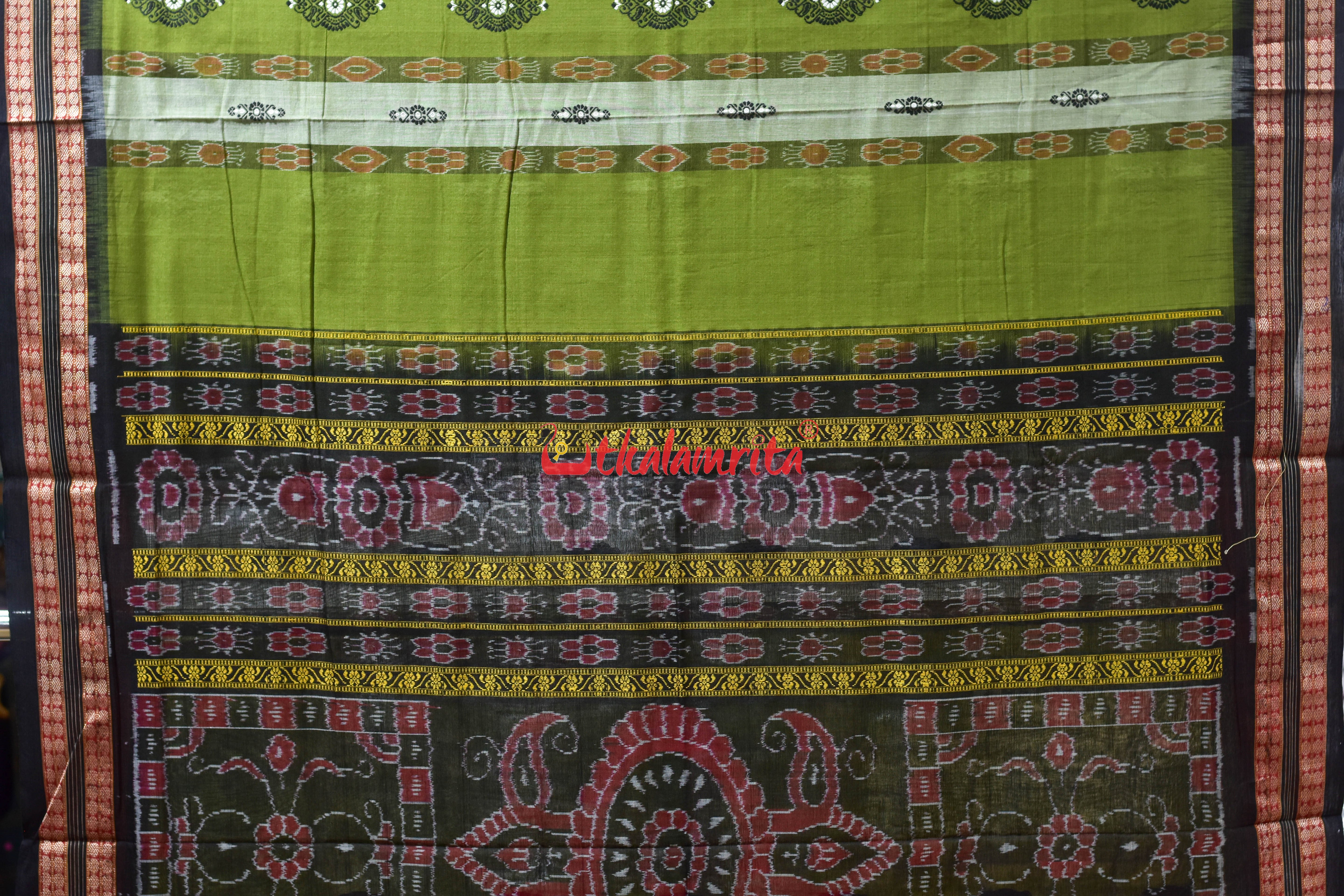 Mehndi Green Pere Bandha Bomkai Cotton Saree