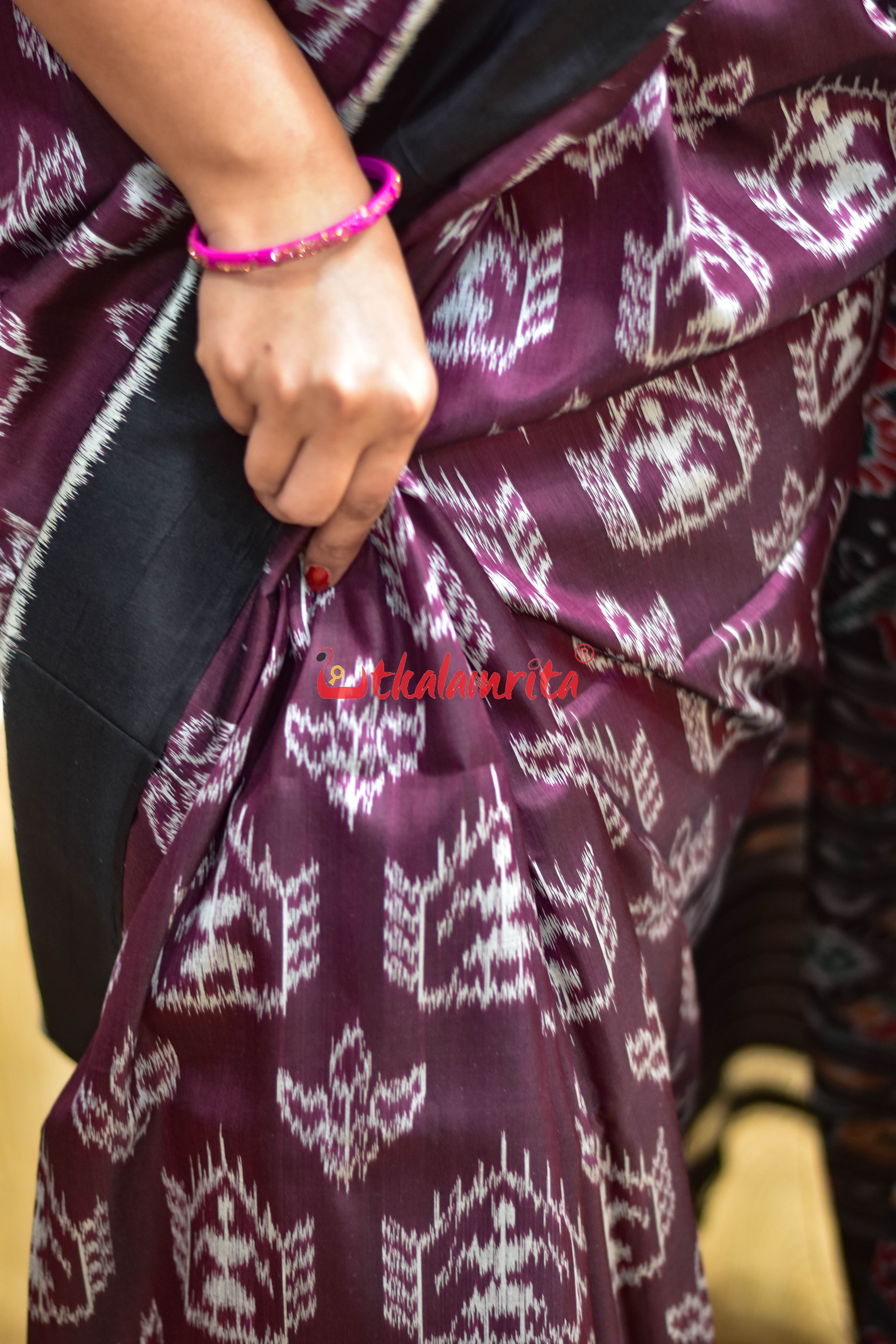 Wine Tribal Body Khandua Silk Saree