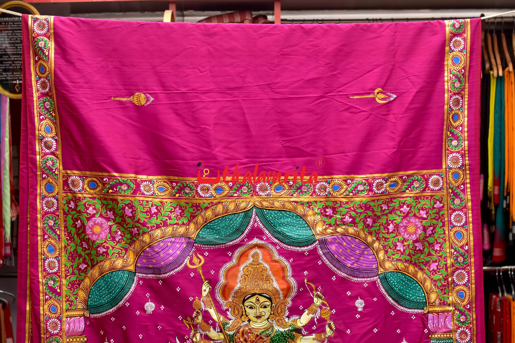 Durga Pattachitra Rani Pink Silk Saree