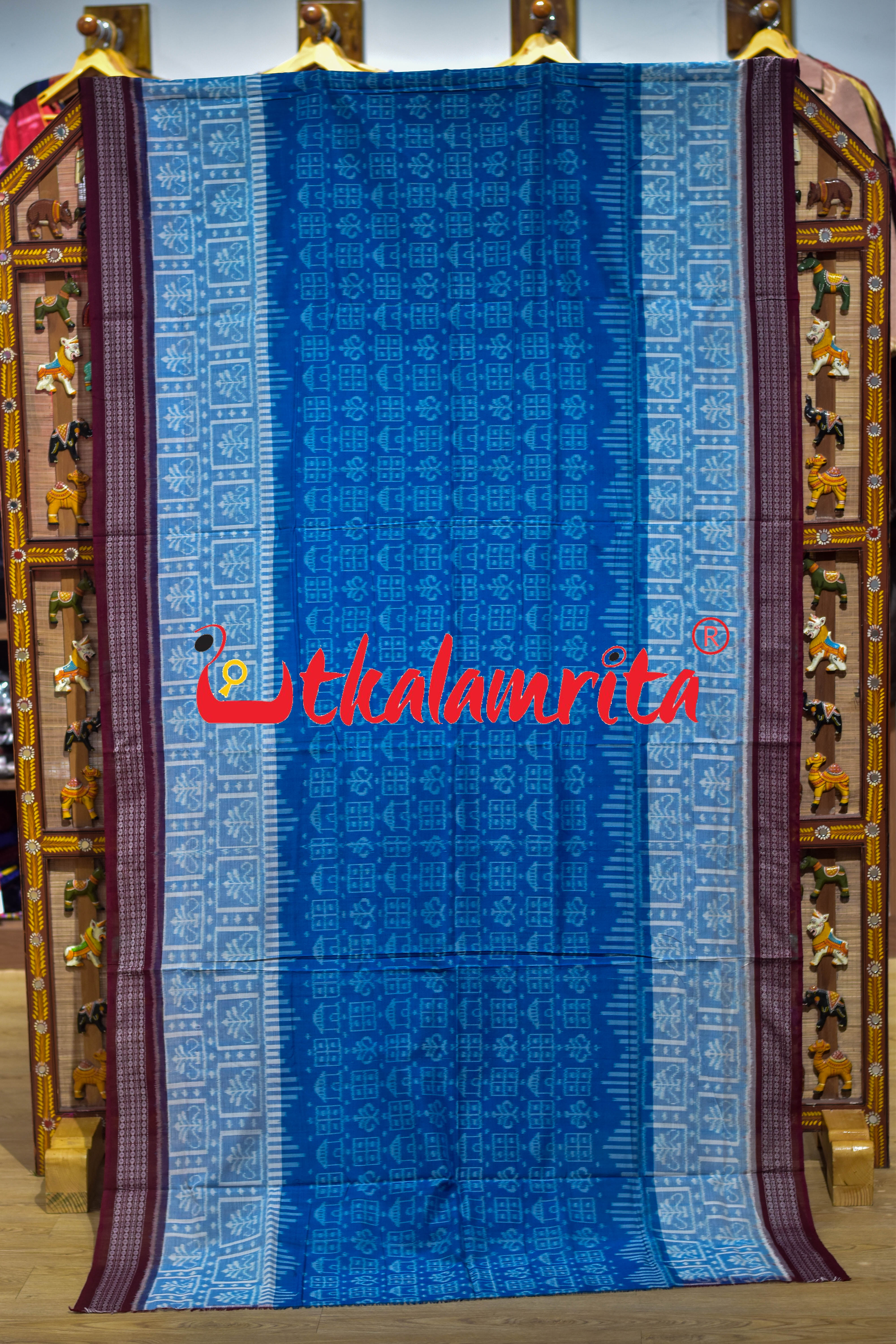Blue Maroon Ghara Jharaka Sambalpuri Cotton Saree