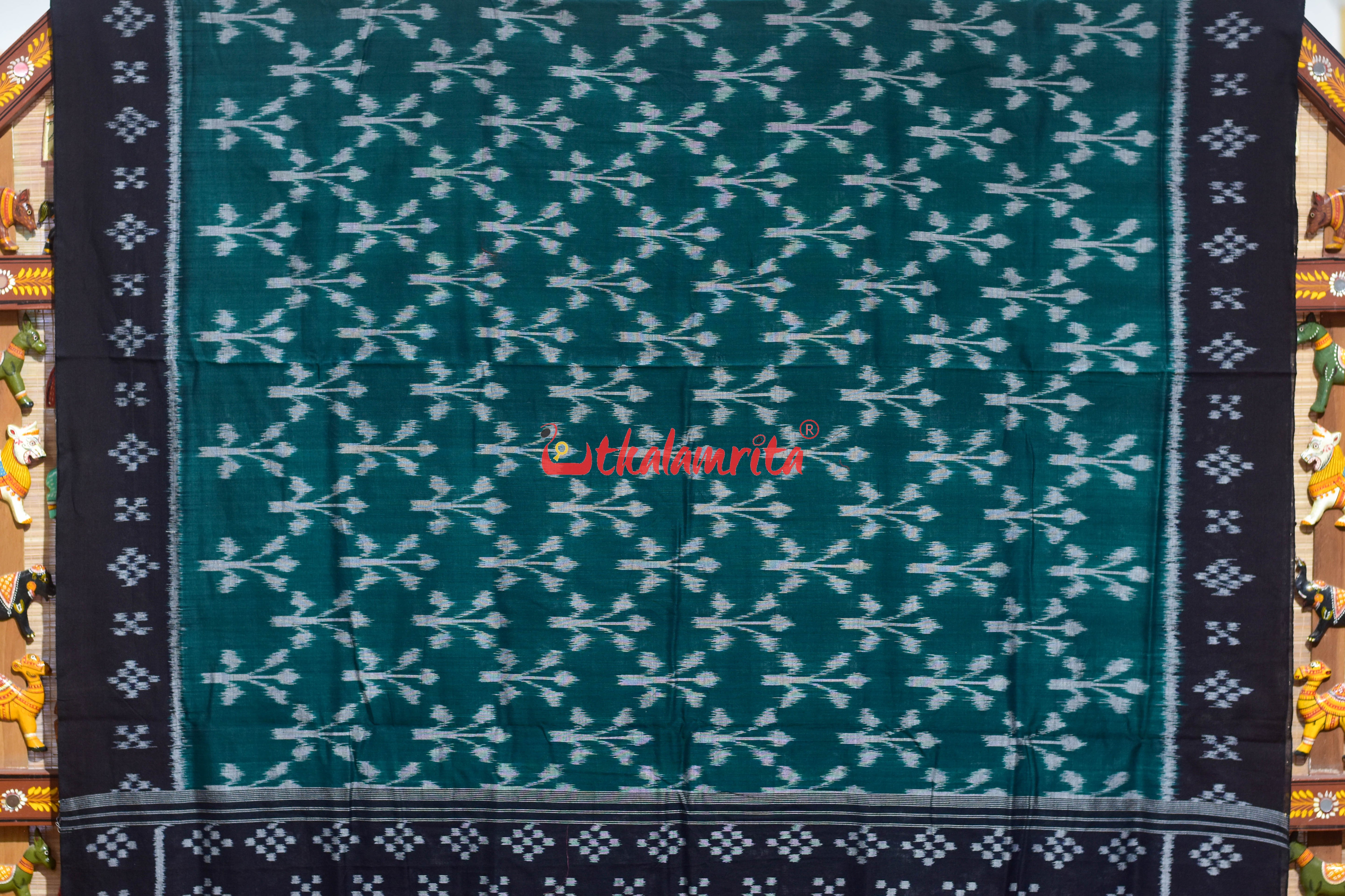 Gachha Green Black Khandua Cotton Saree