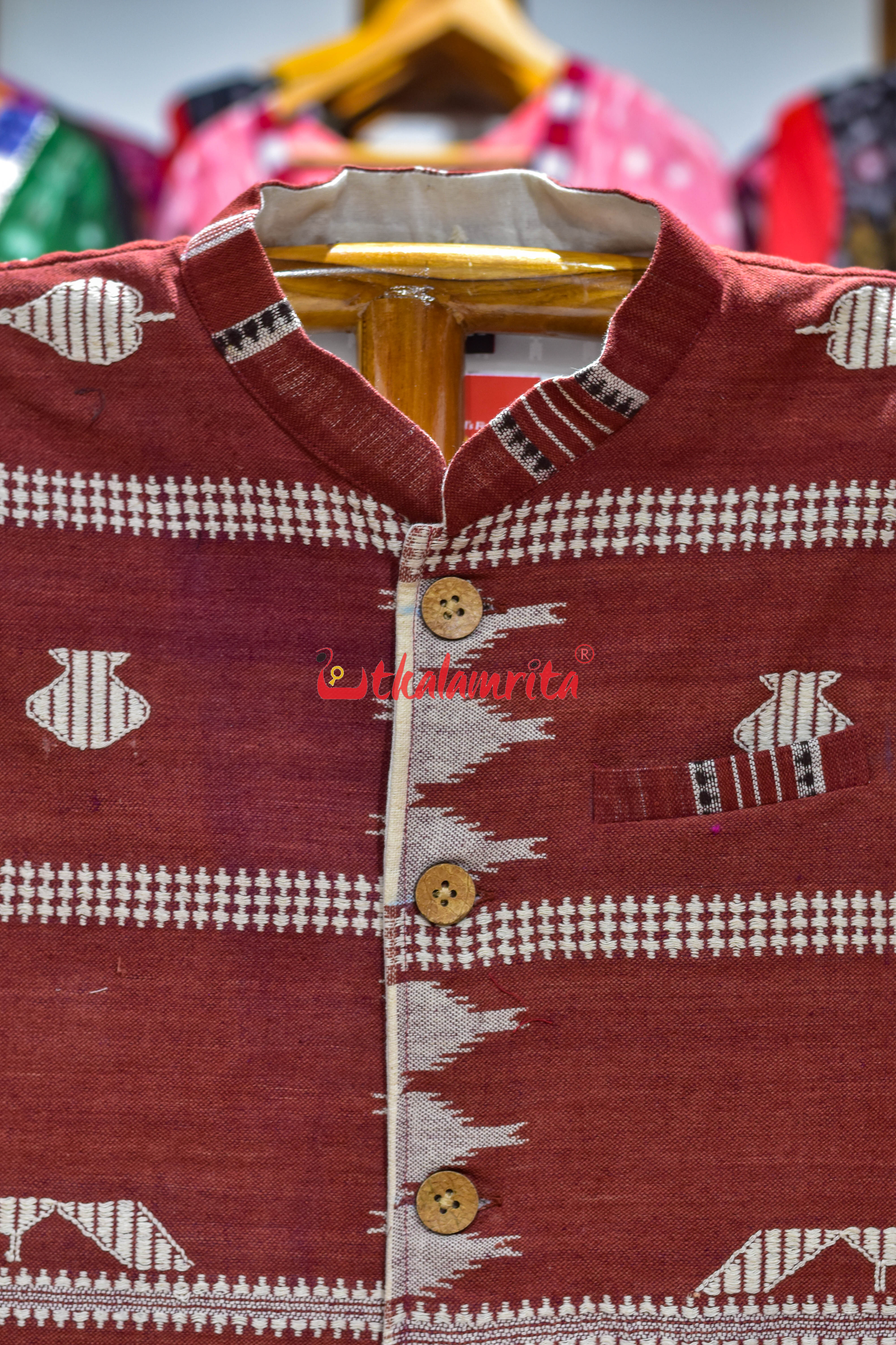 Maroon with Off White Adibasi Kotpad (Modi Jacket)